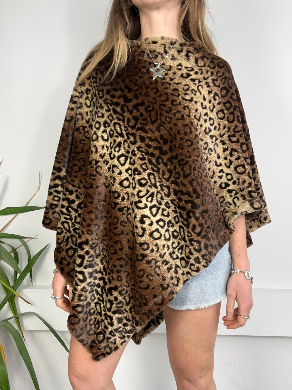 Faux Fur Cheetah Print Poncho Free Size