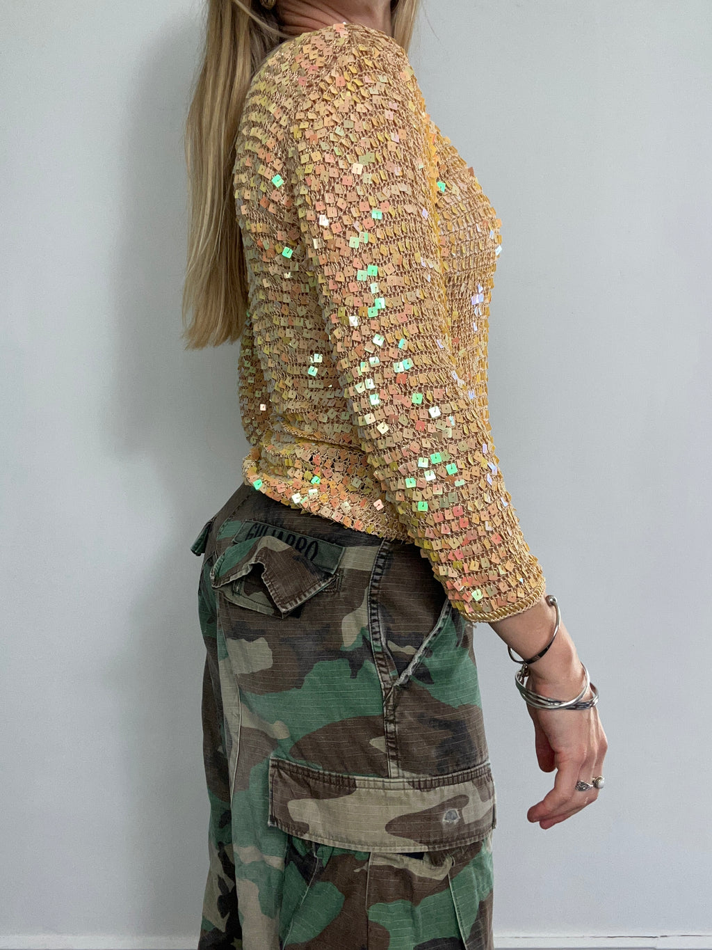 Sequin Peach Crochet Cardigan Size 10