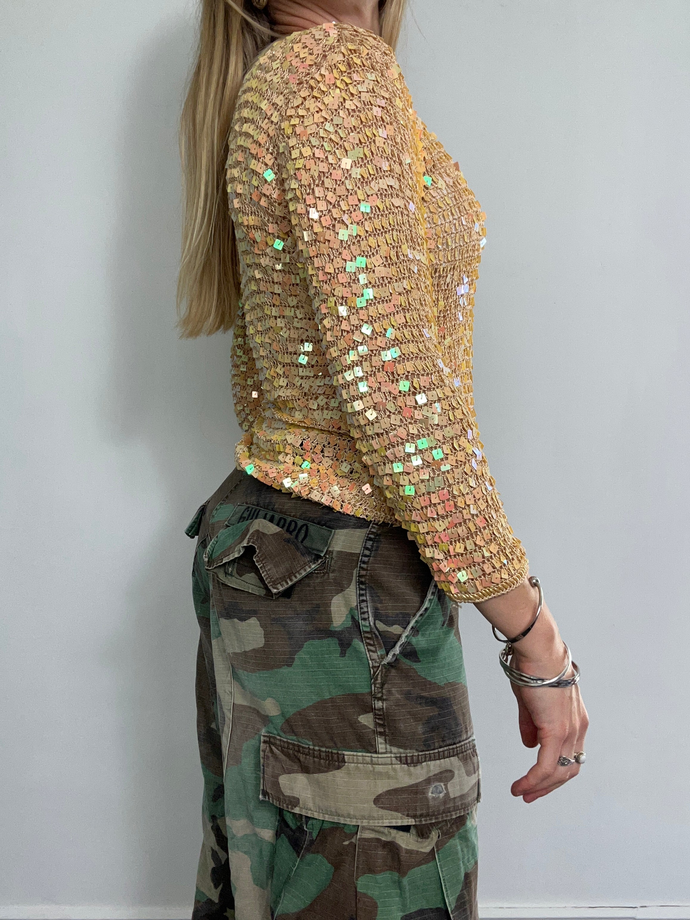 Sequin Peach Crochet Cardigan Size 10