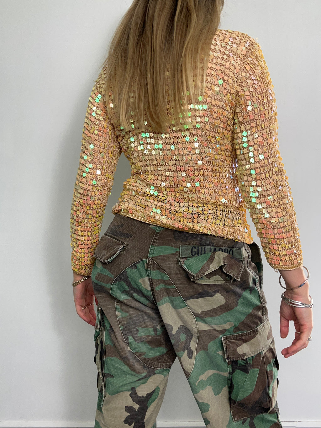 Sequin Peach Crochet Cardigan Size 10