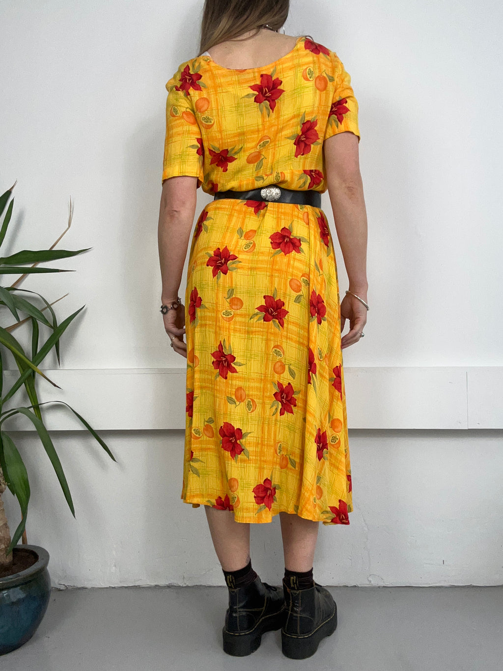 Yellow Flroal midi Dress Size 12
