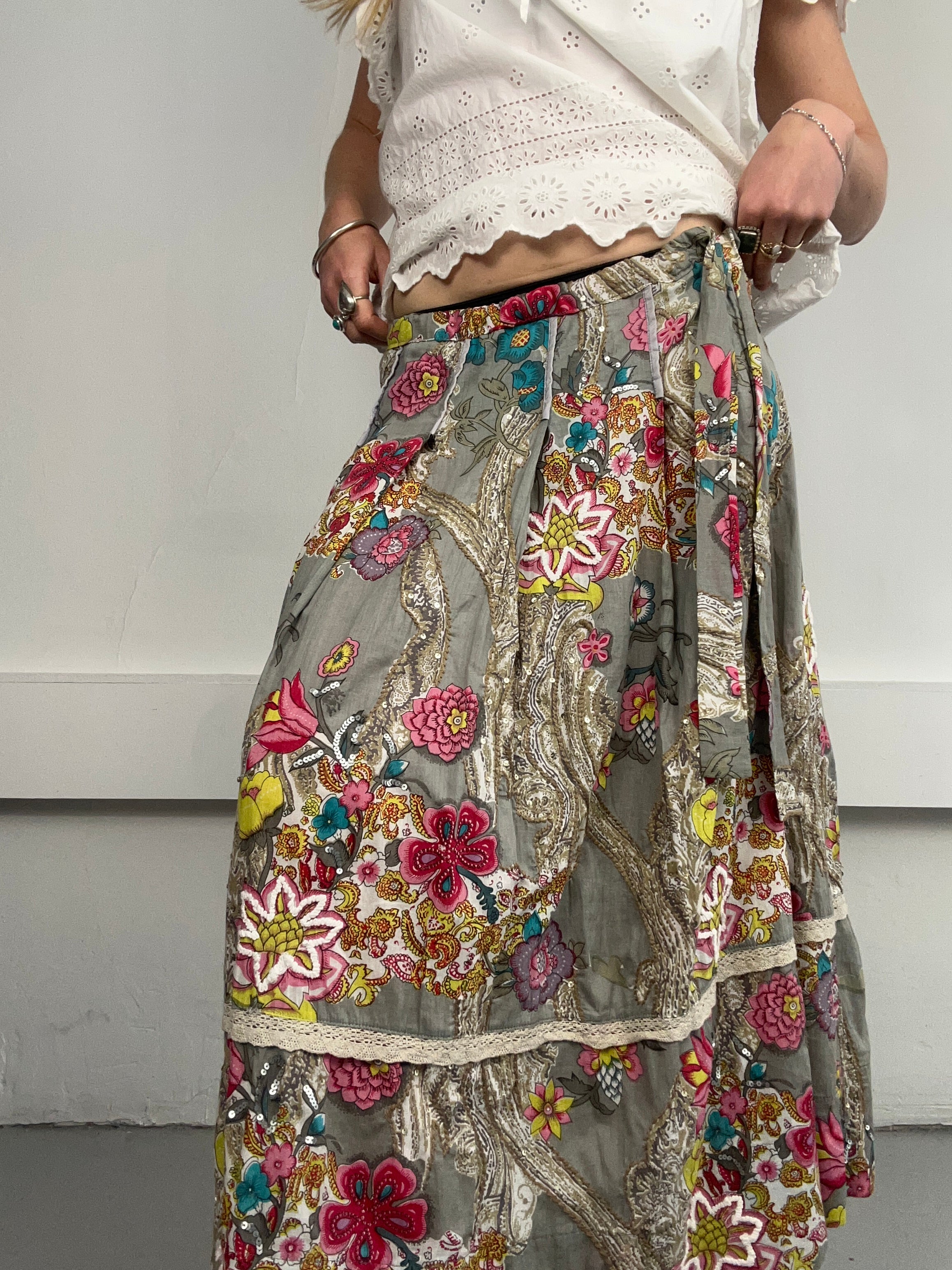 Floral Sequin Maxi Skirt Size 12