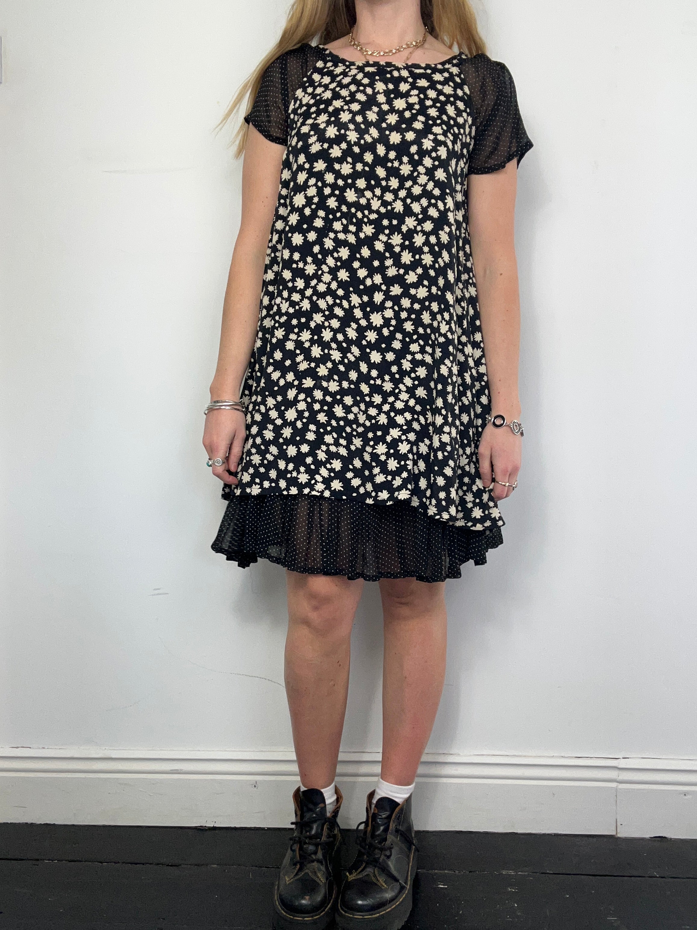 Floral And Polka Dot Mini Dress Size 14