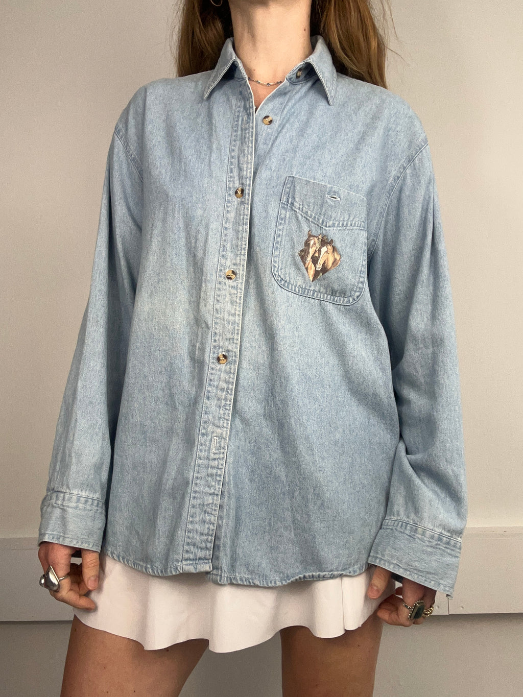 Horse 90's Denim Shirt Size L