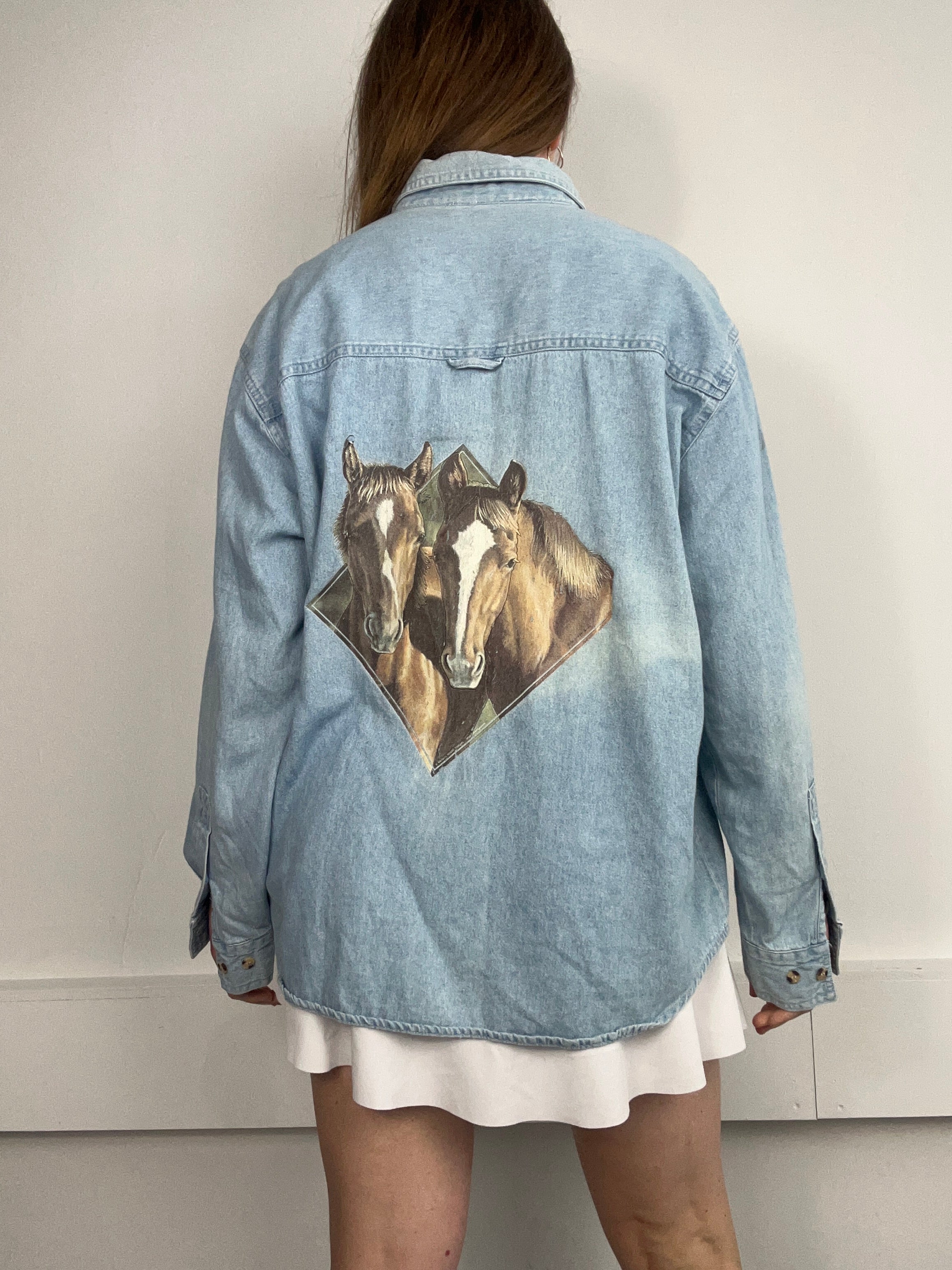 Horse 90's Denim Shirt Size L