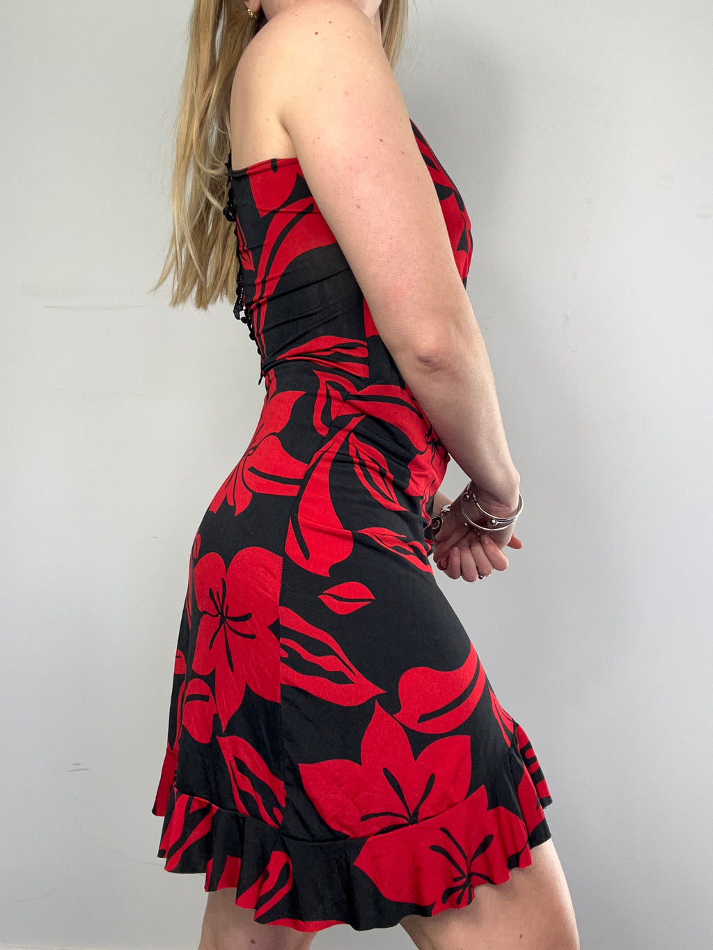 Red Floal y2k Mini Dress Size 8