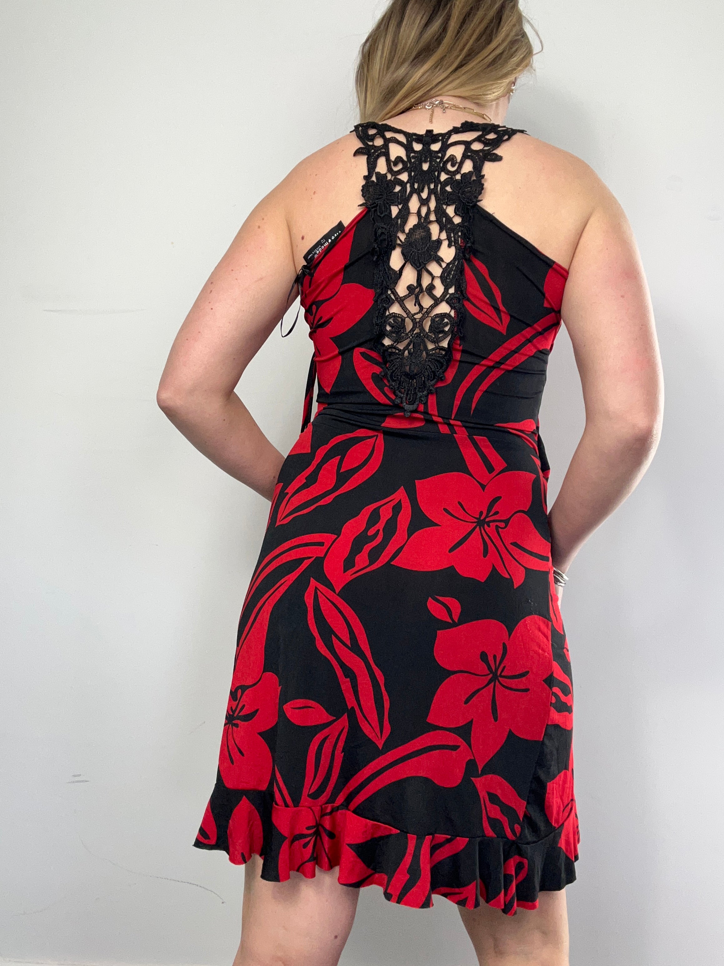 Red Floal y2k Mini Dress Size 8