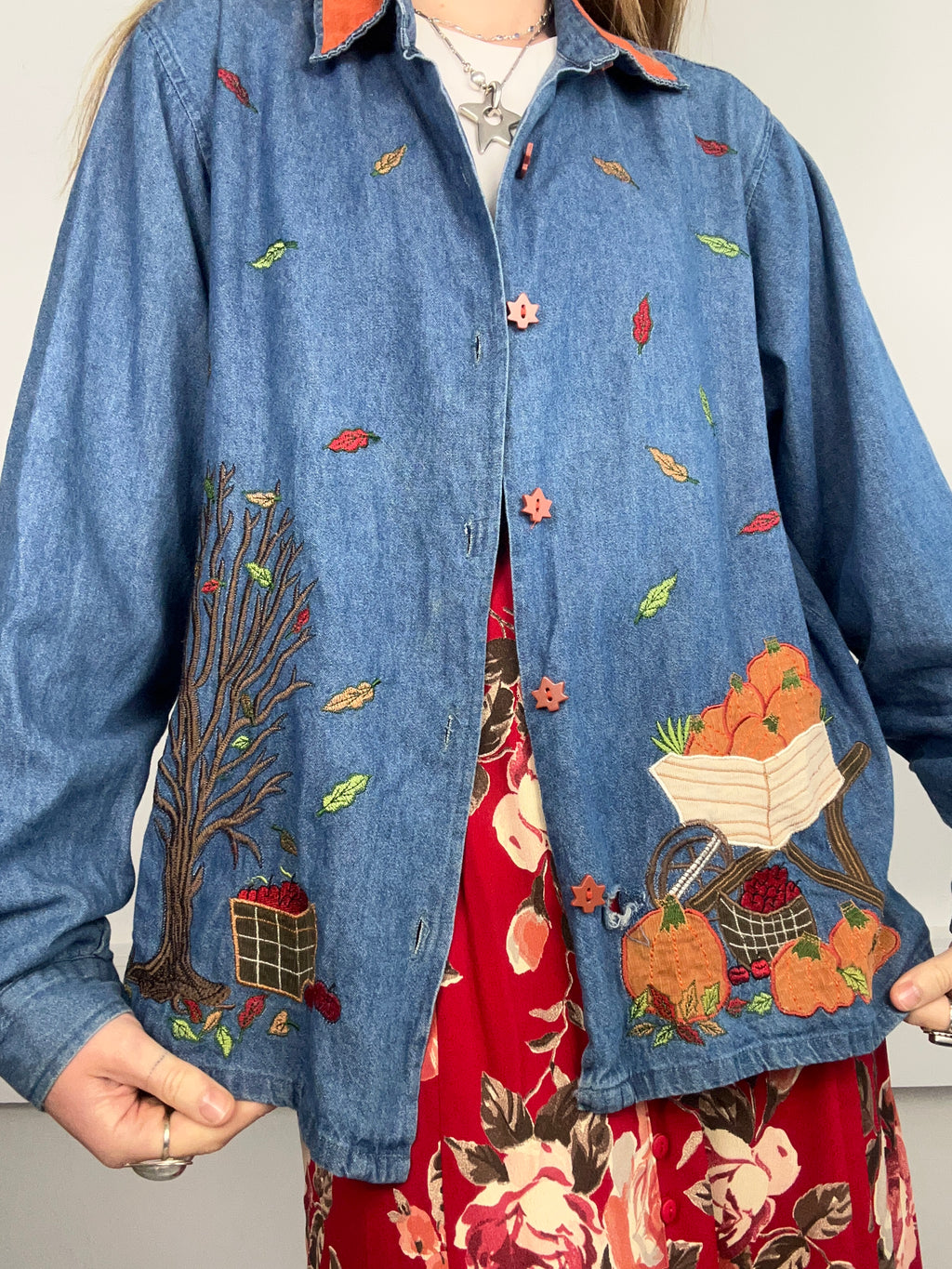 Pumpkin Embroidered Denim Jacket Size 12/14