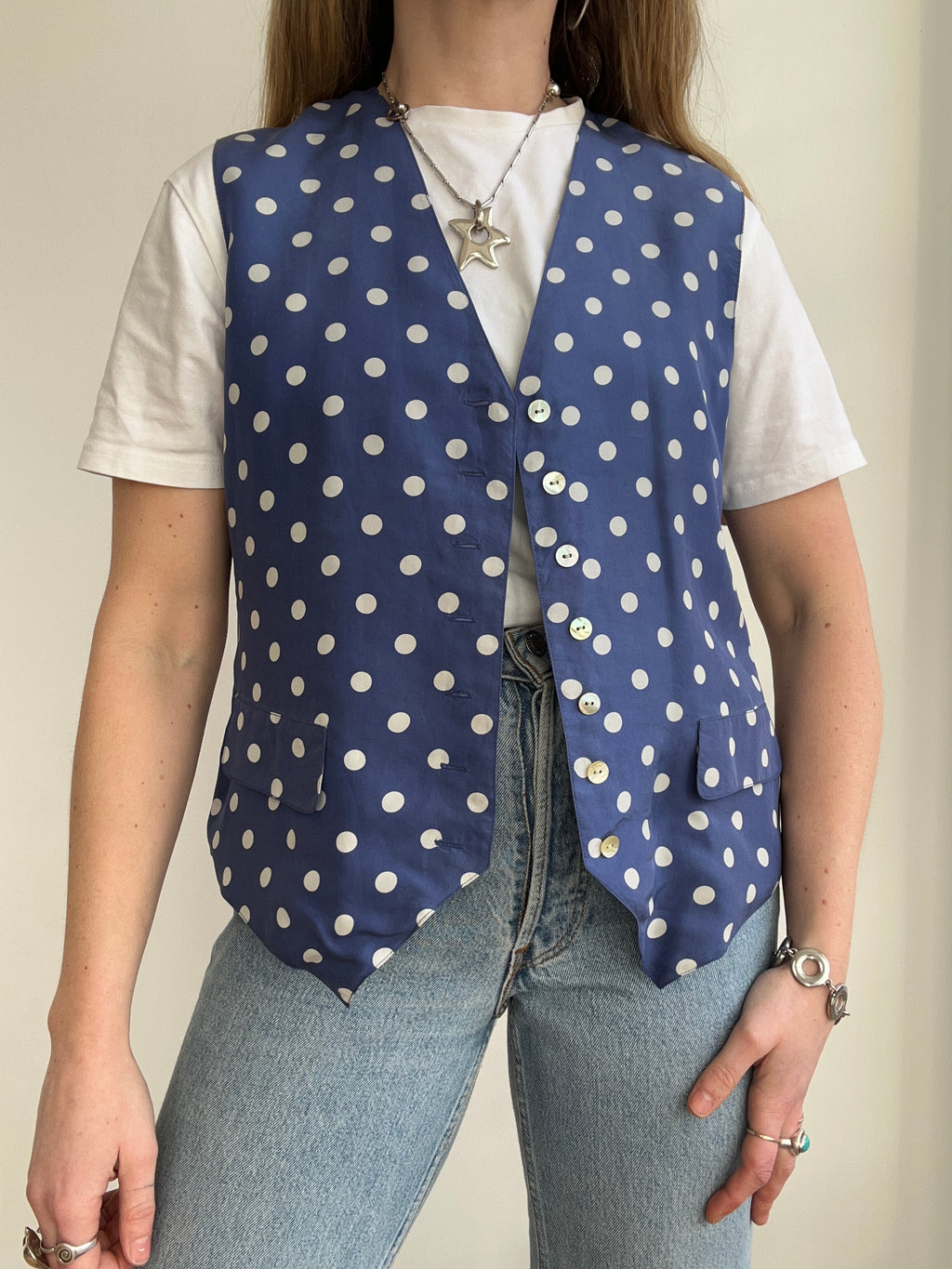 Navy Polkadot Waistcoat Size 12