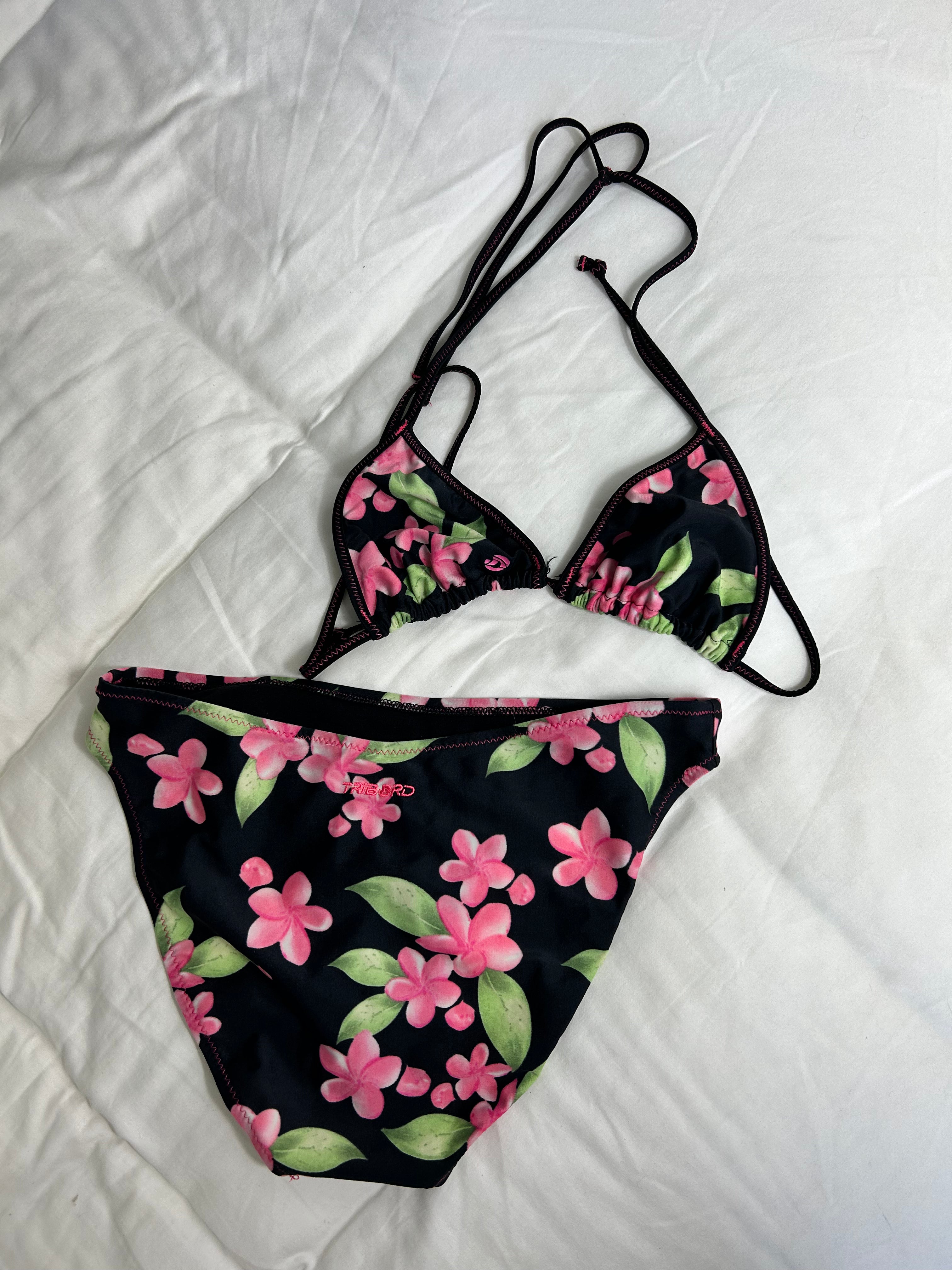 Floral 90's Black Bikini Size 10