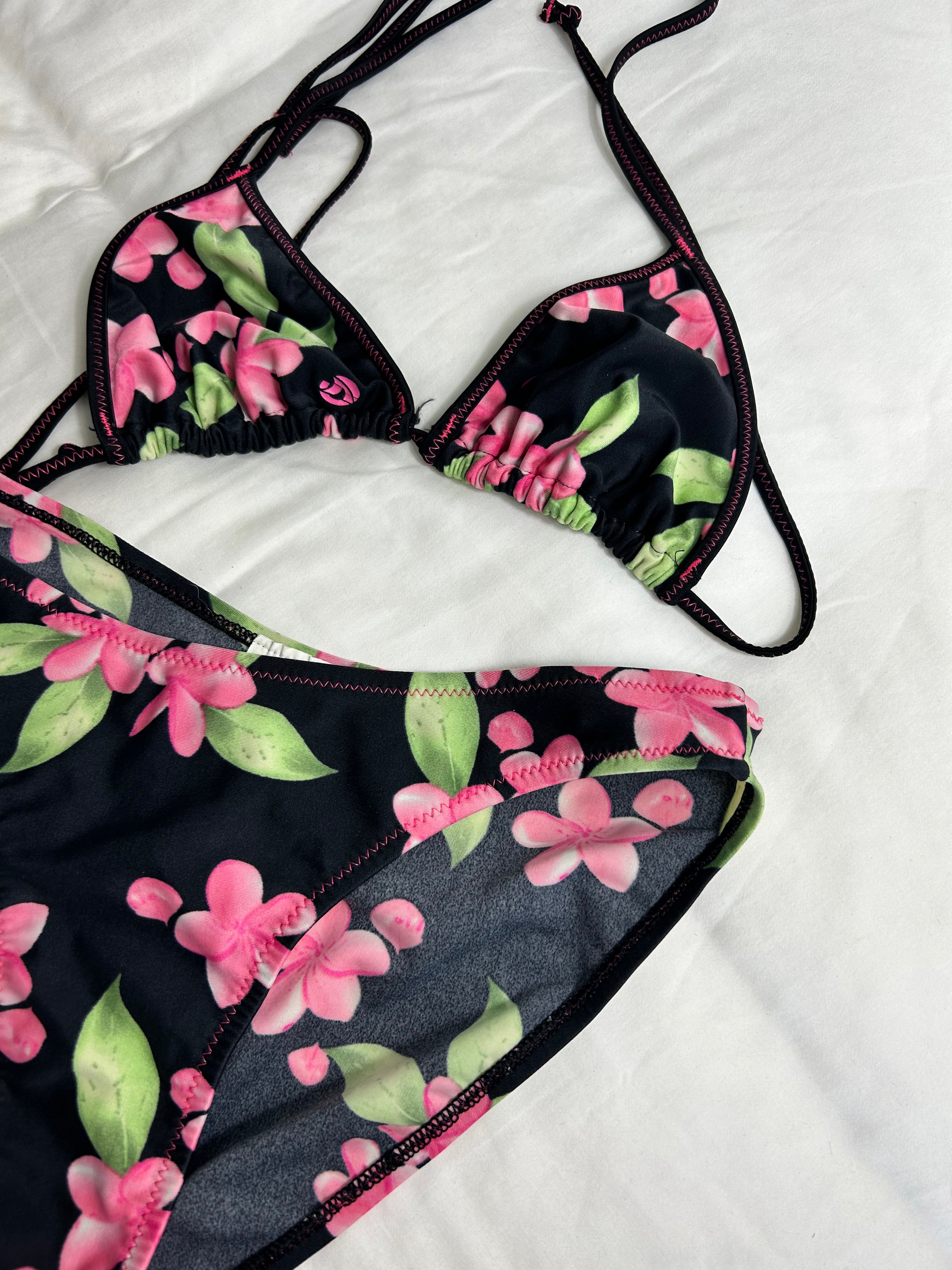 Floral 90's Black Bikini Size 10