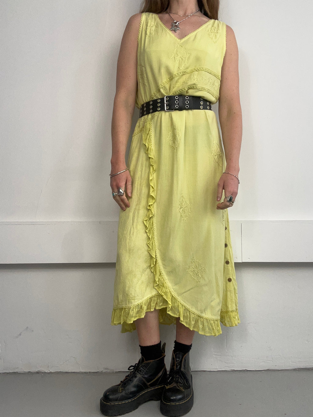 Lime Yellow ruffle Dress Size 14