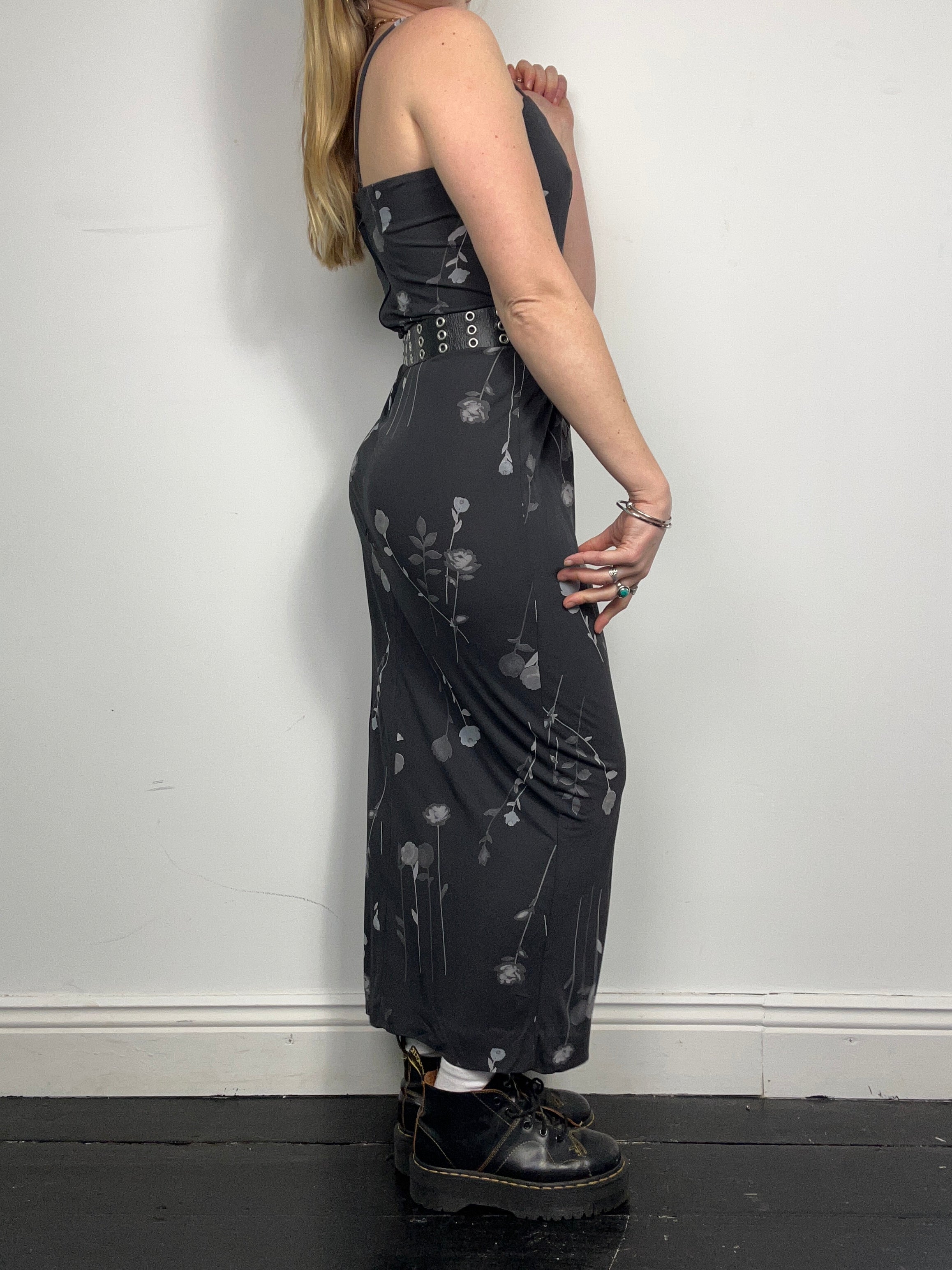 90's Grey Floral Cami Dress Size 8