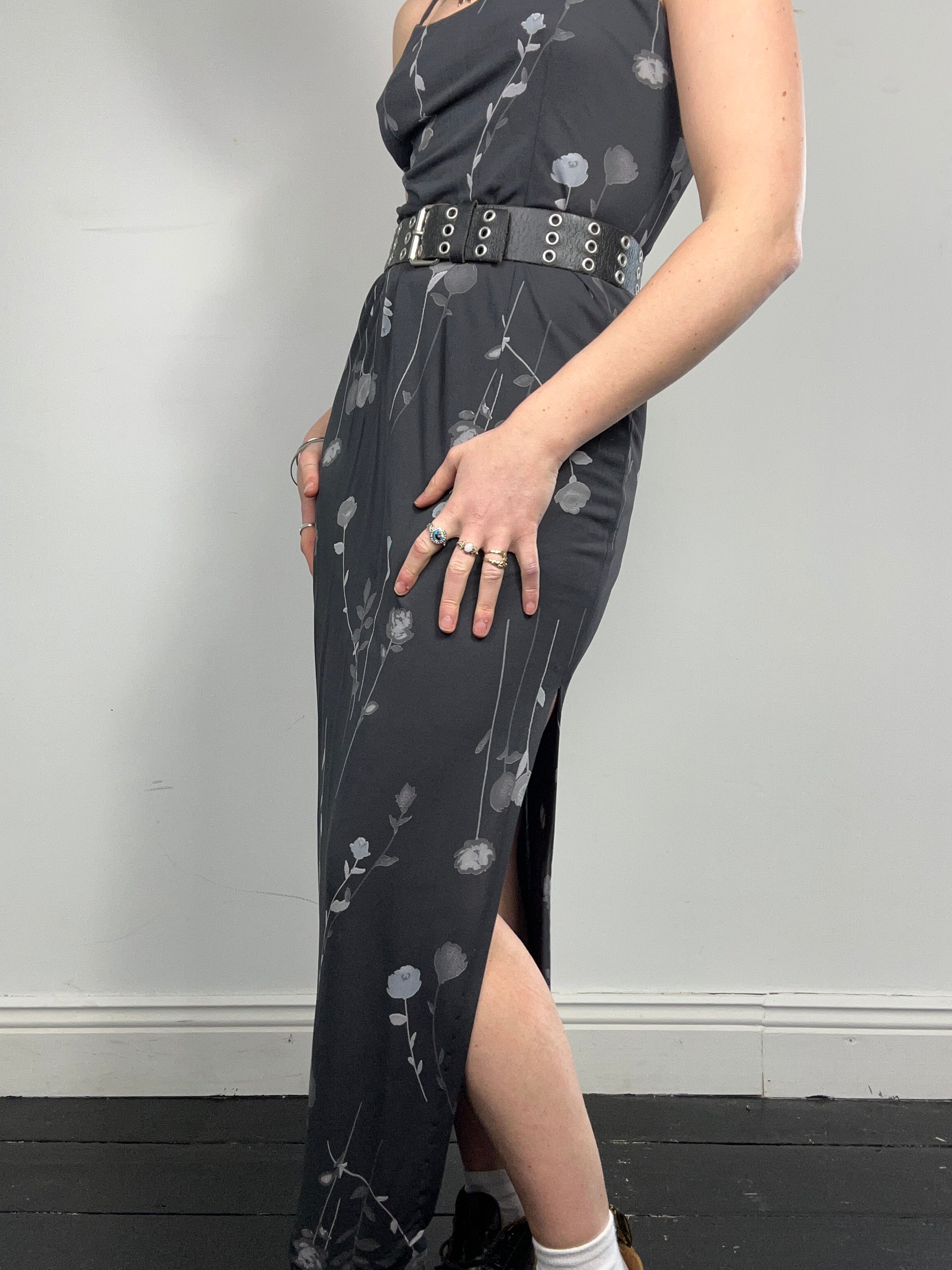 90's Grey Floral Cami Dress Size 8