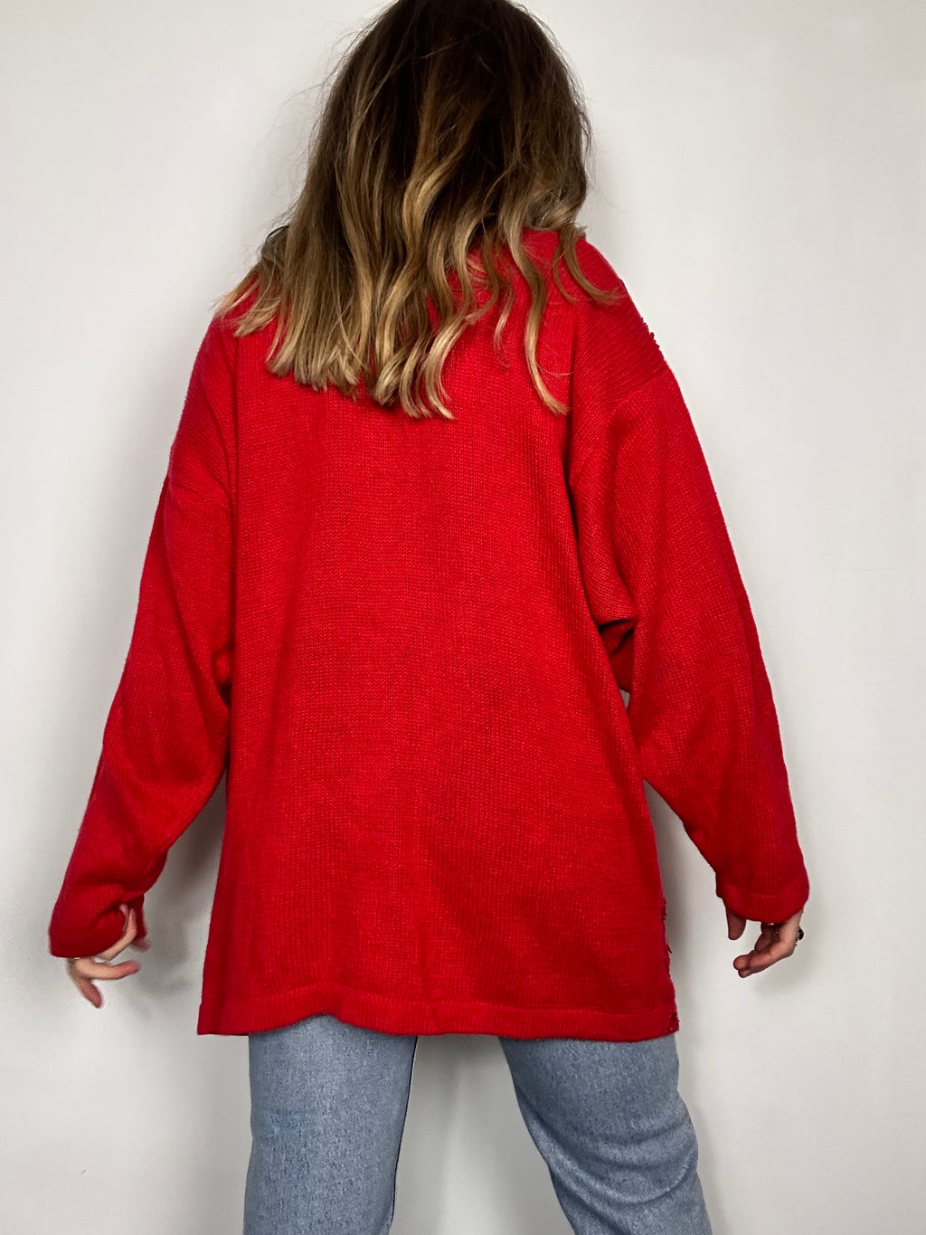 Red Sequin 80's Cardigan Size 14/16