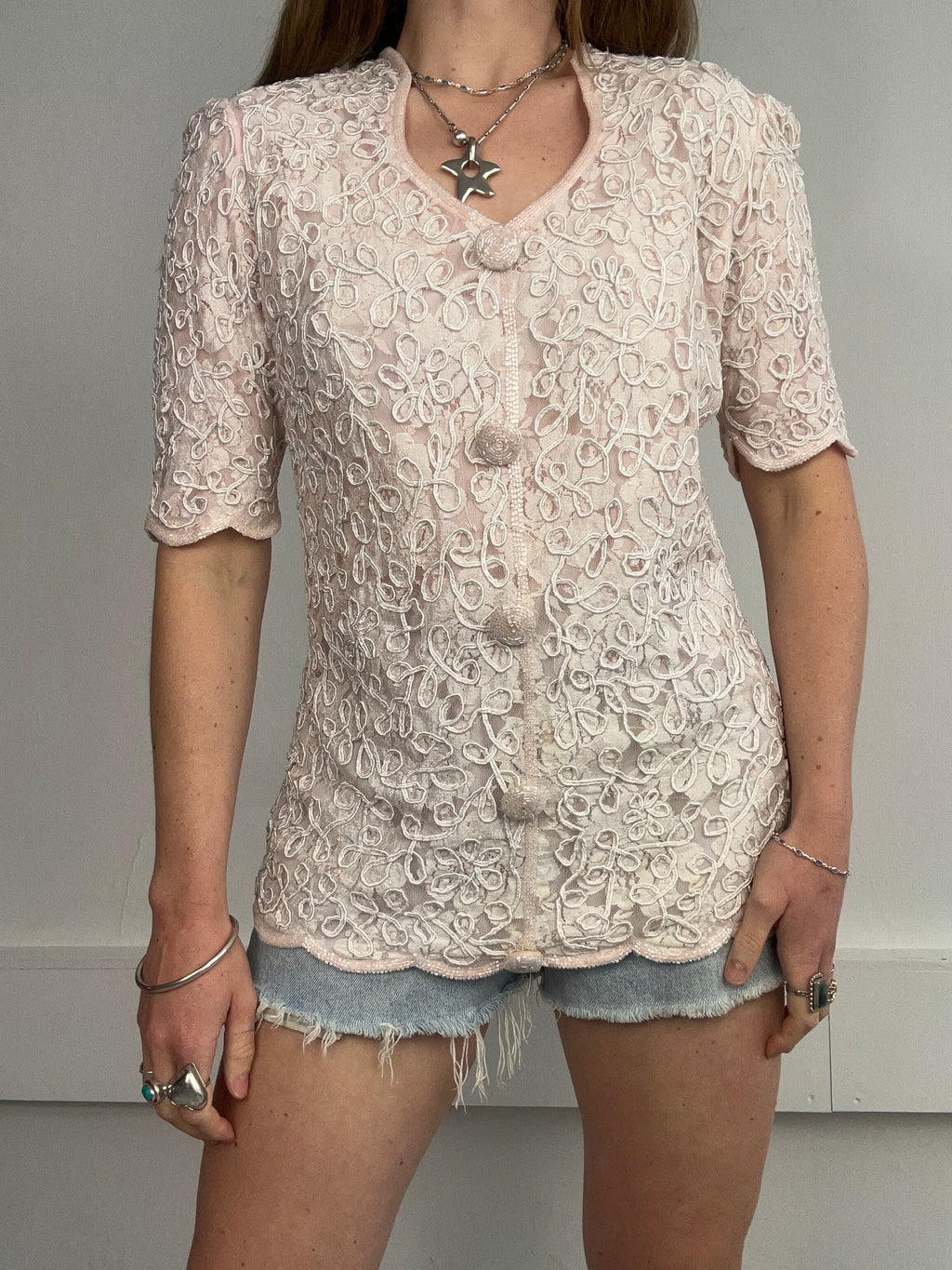 Pink Lace Sequin Top 80's Size 10