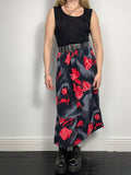 Red Floral Midi Dress 90's Size 12