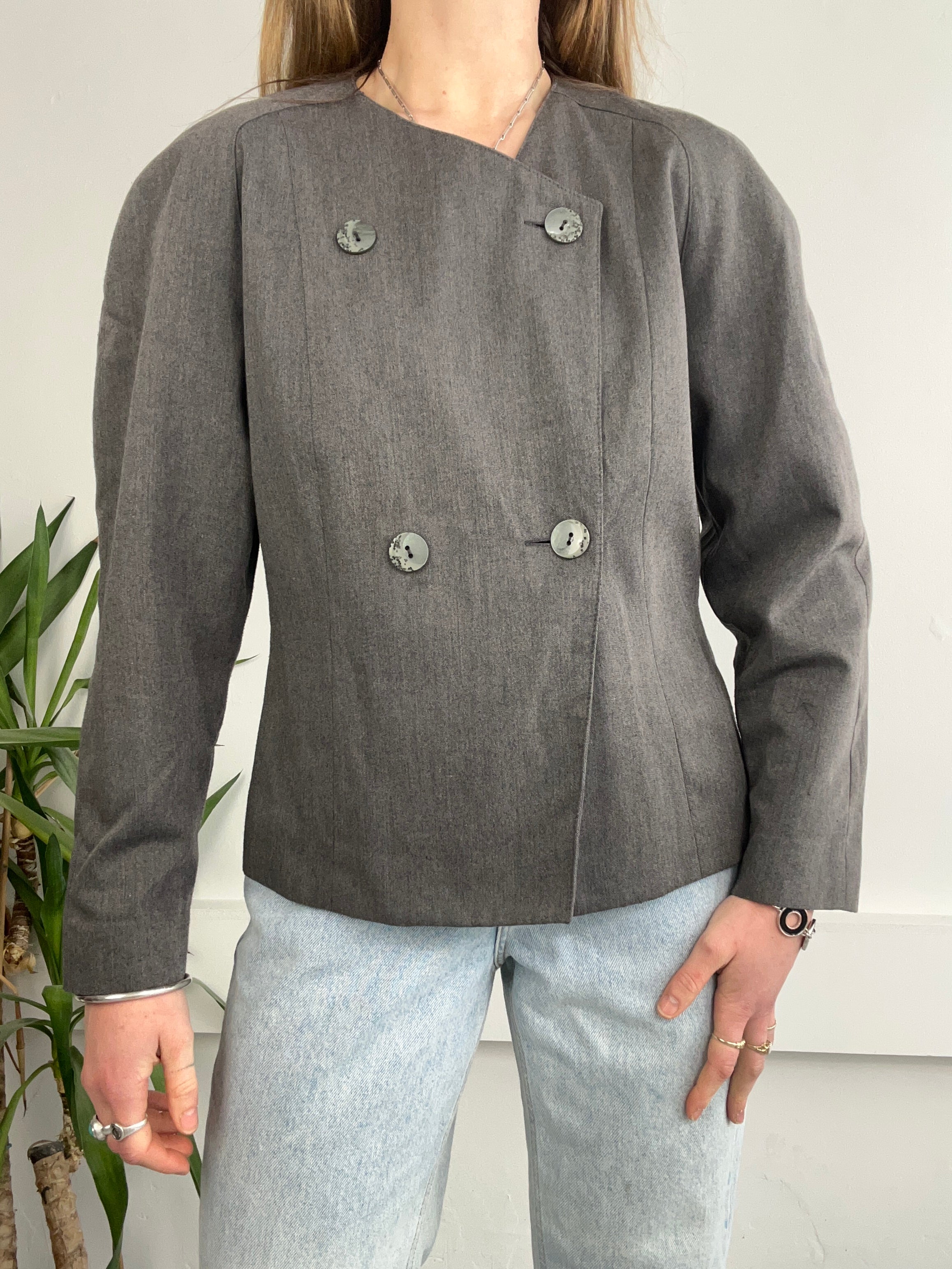Grey 80's Double Breasted Blazer Size 10/12