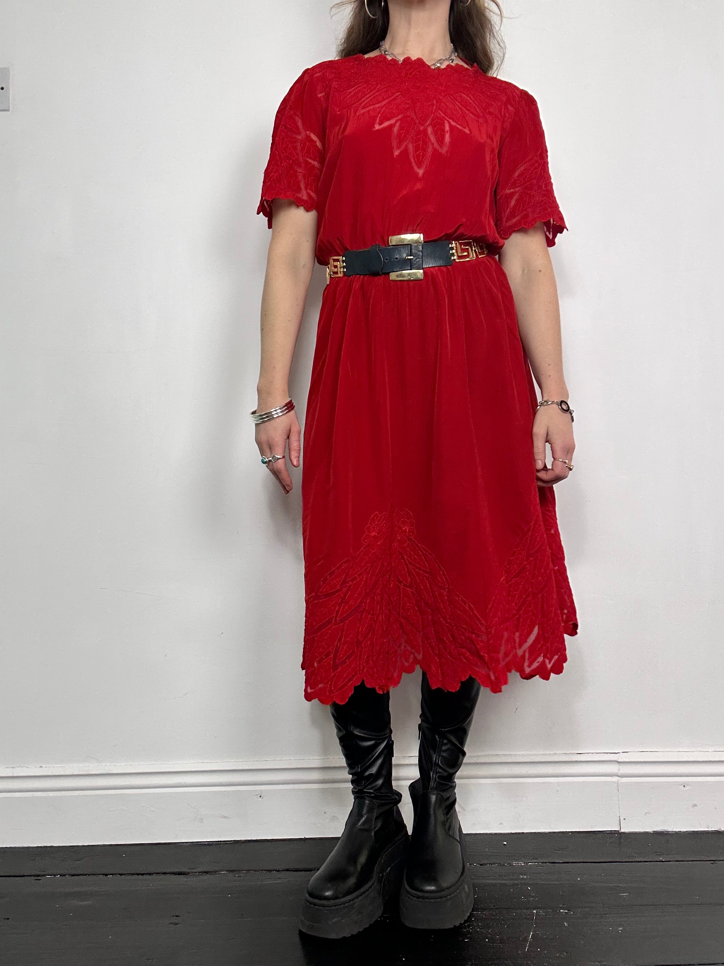 Red 80's Midi Dress Size 10