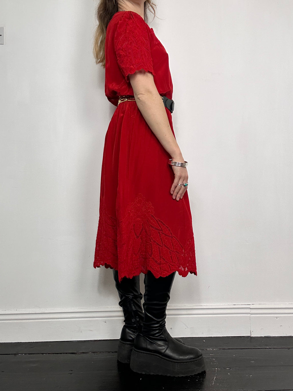 Red 80's Midi Dress Size 10