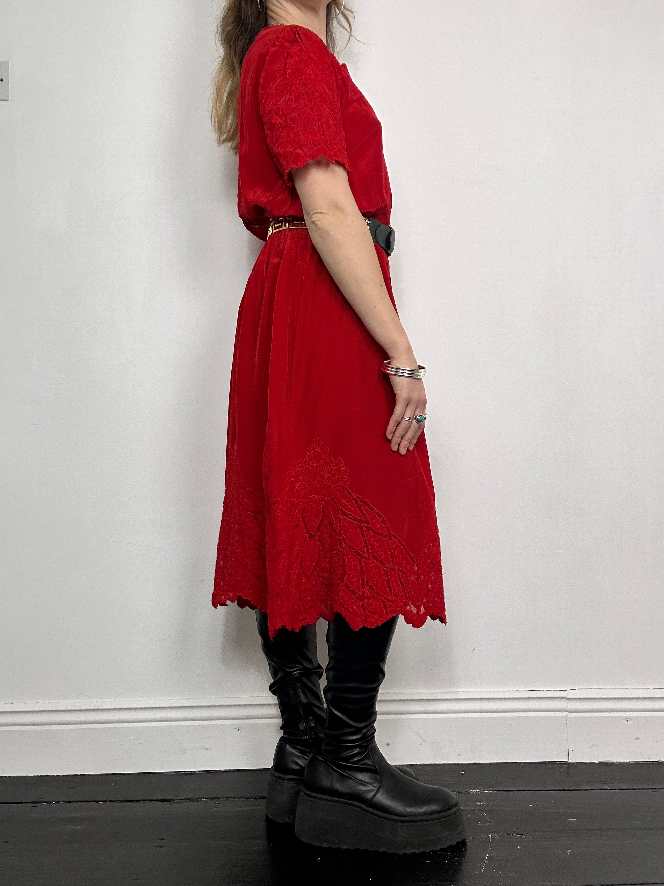 Red 80's Midi Dress Size 10