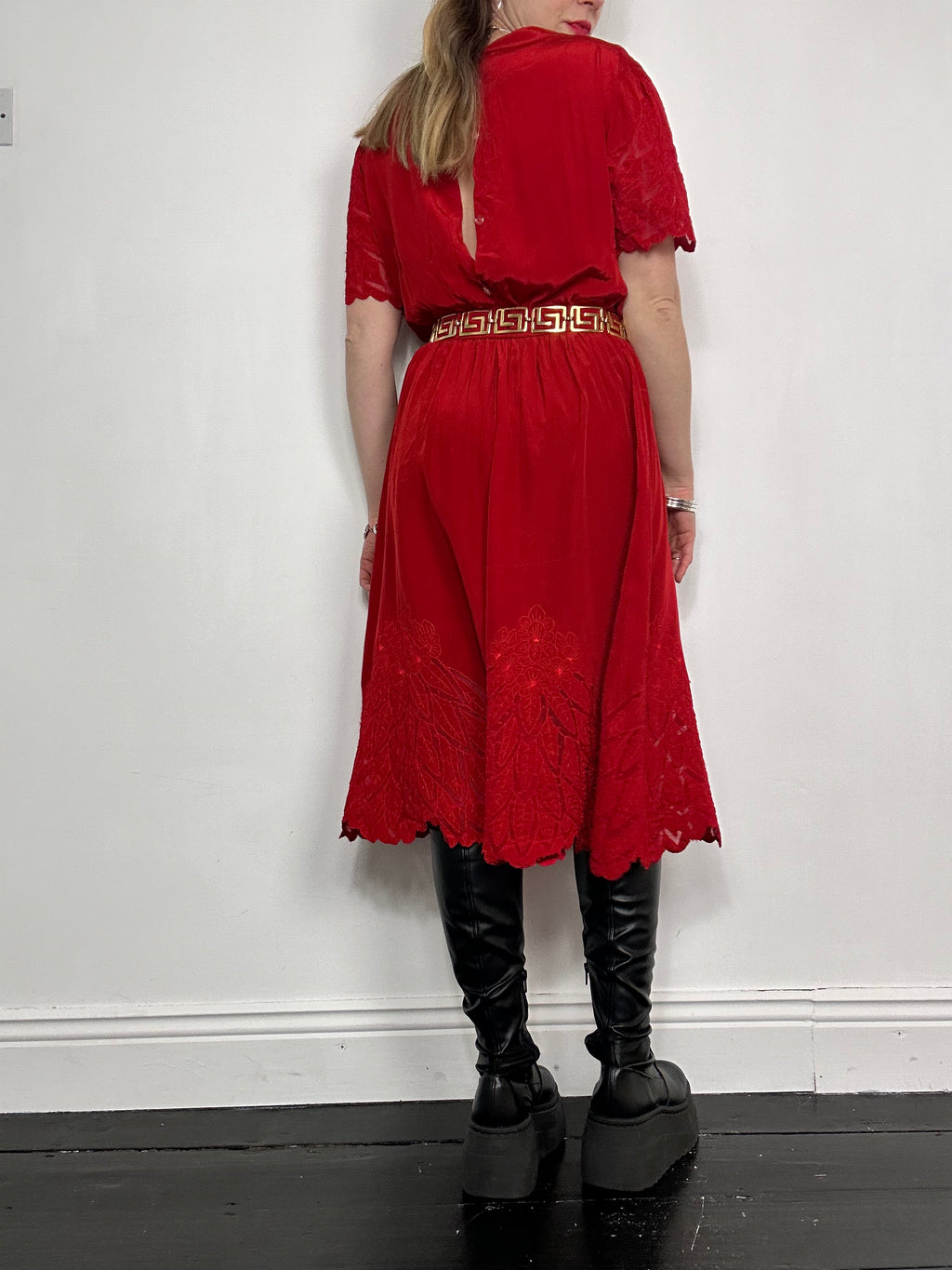 Red 80's Midi Dress Size 10