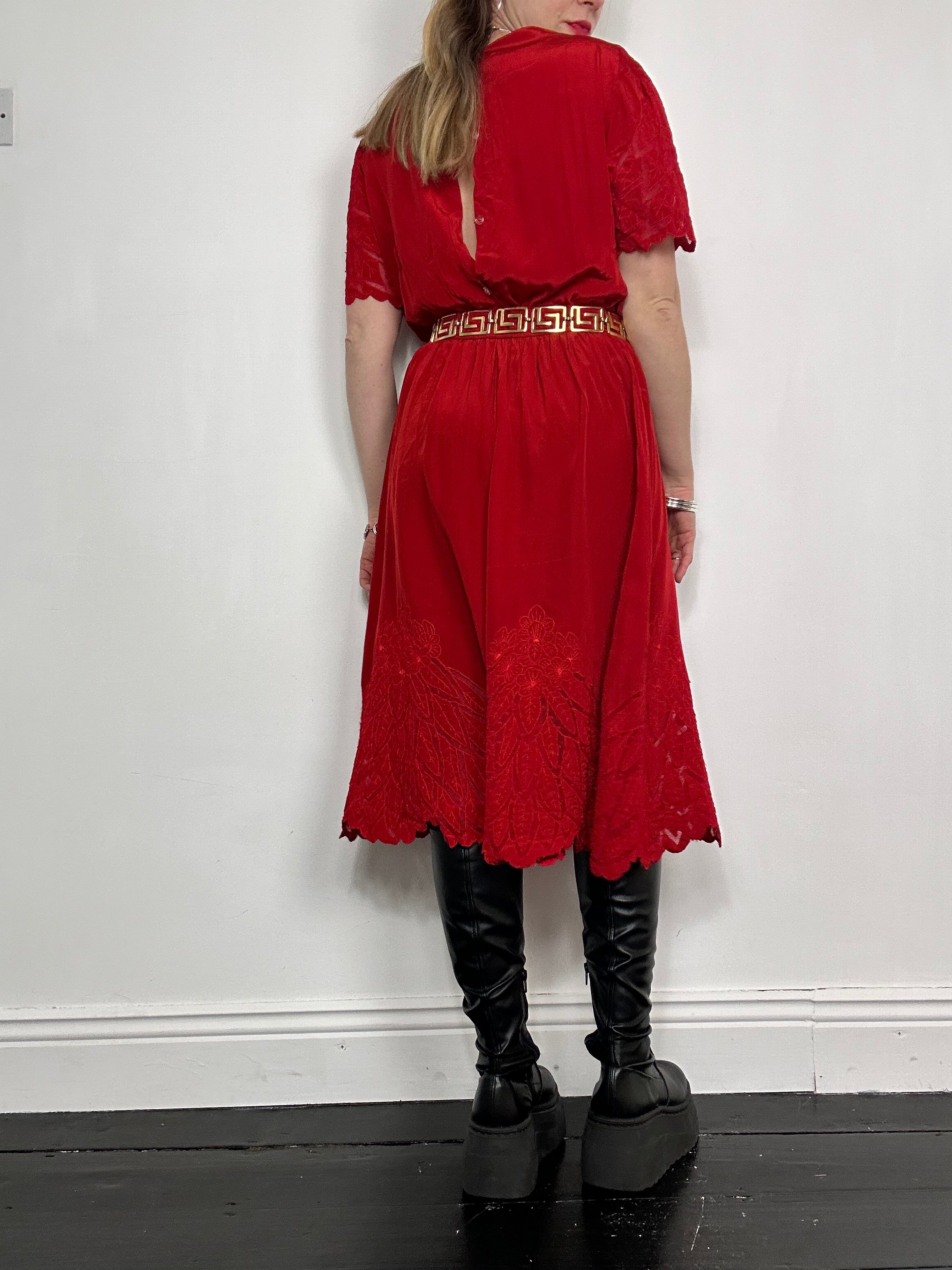 Red 80's Midi Dress Size 10