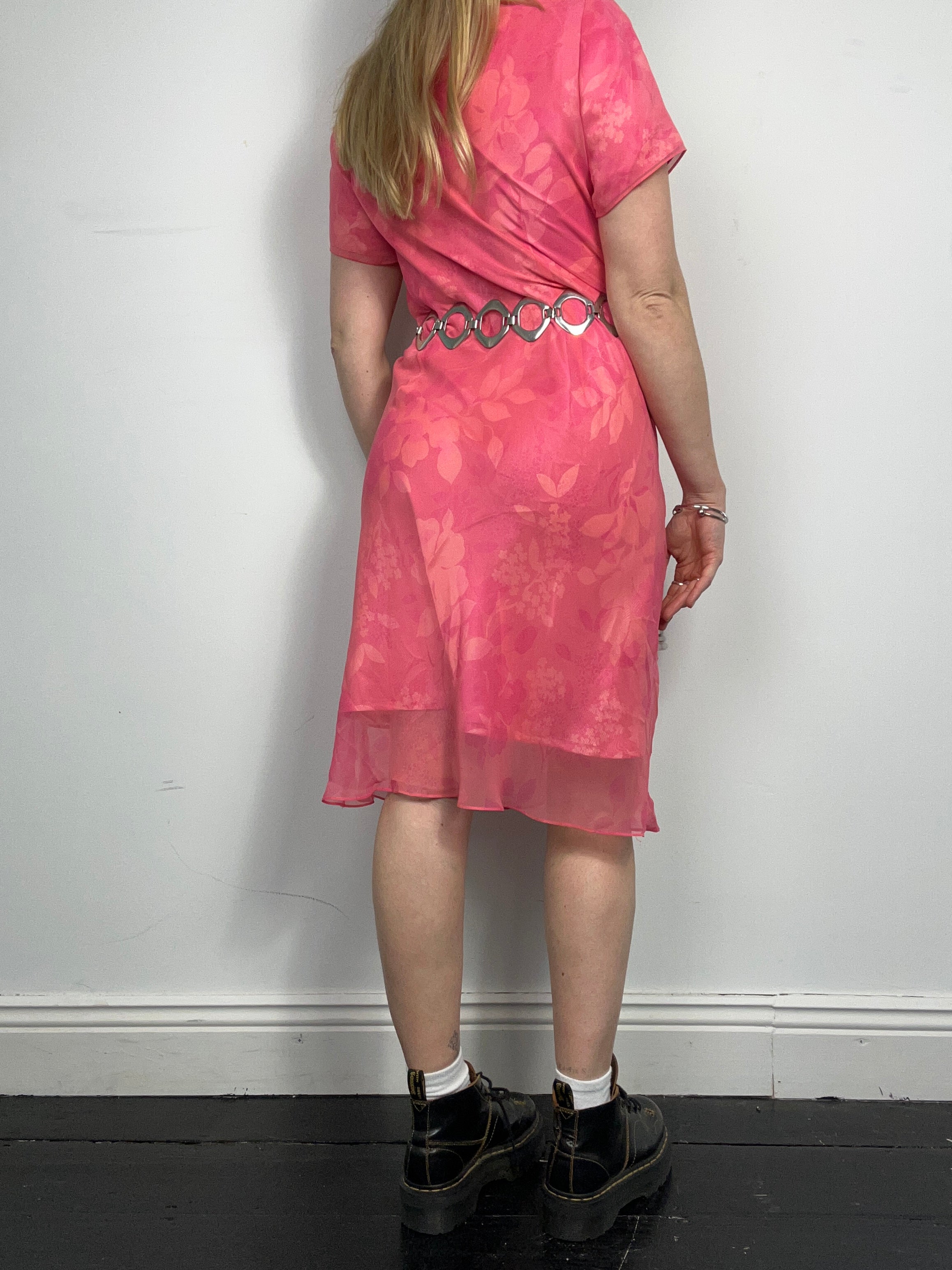 Pink Y2K Chiffon Midi Dress size 12