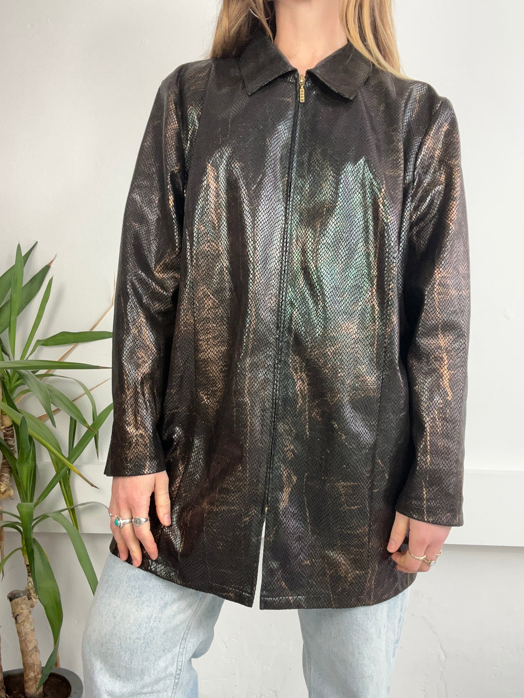 Shimmer Snak Print Faux Jacket Size 14
