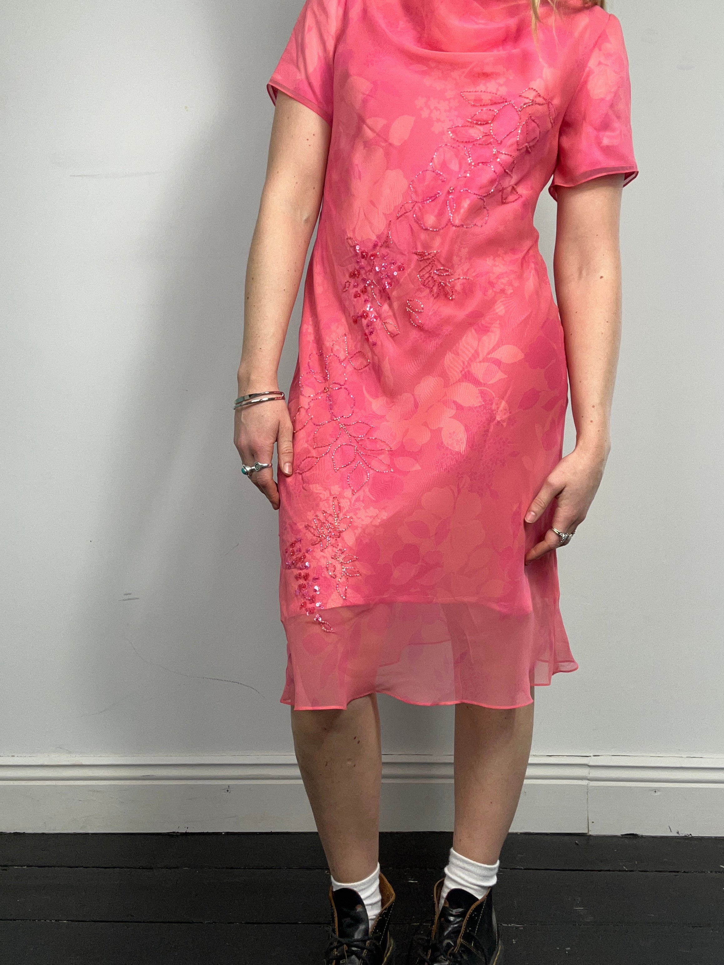 Pink Y2K Chiffon Midi Dress size 12