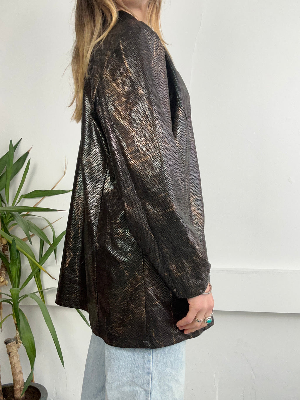 Shimmer Snak Print Faux Jacket Size 14