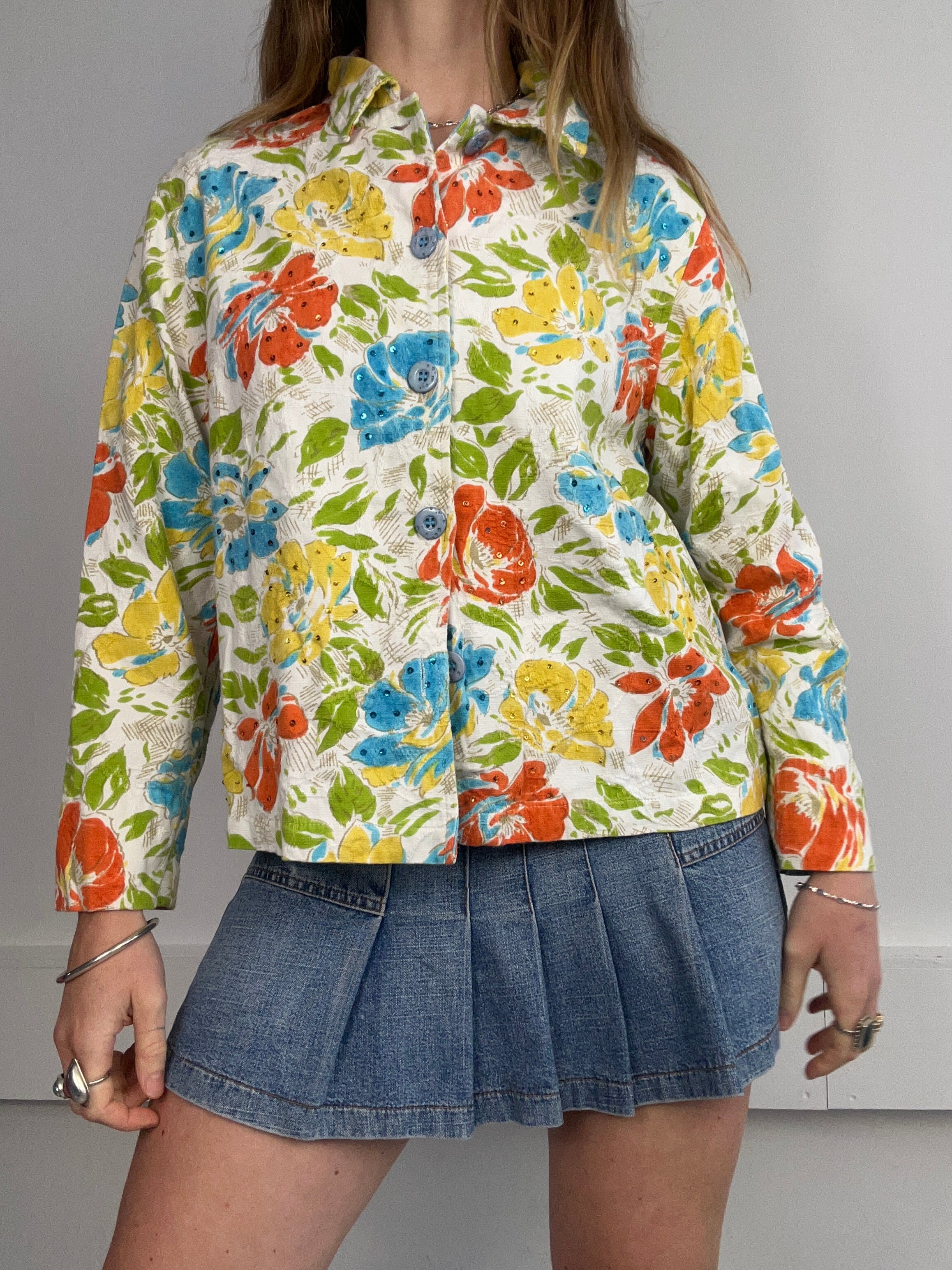 Floral linen Sequin Jacket Size 10