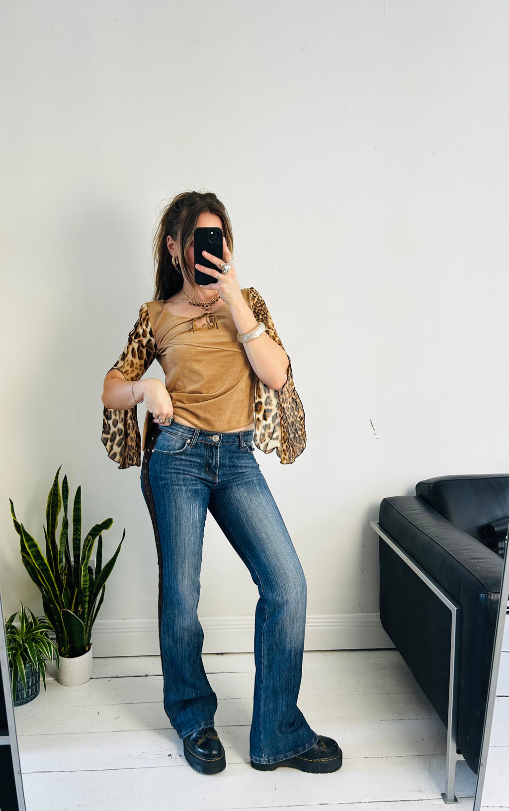 Studded Y2k Denim Flared Jeans Size 8