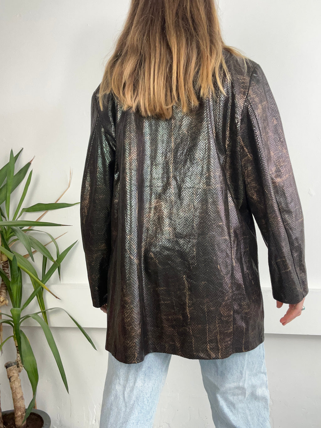 Shimmer Snak Print Faux Jacket Size 14