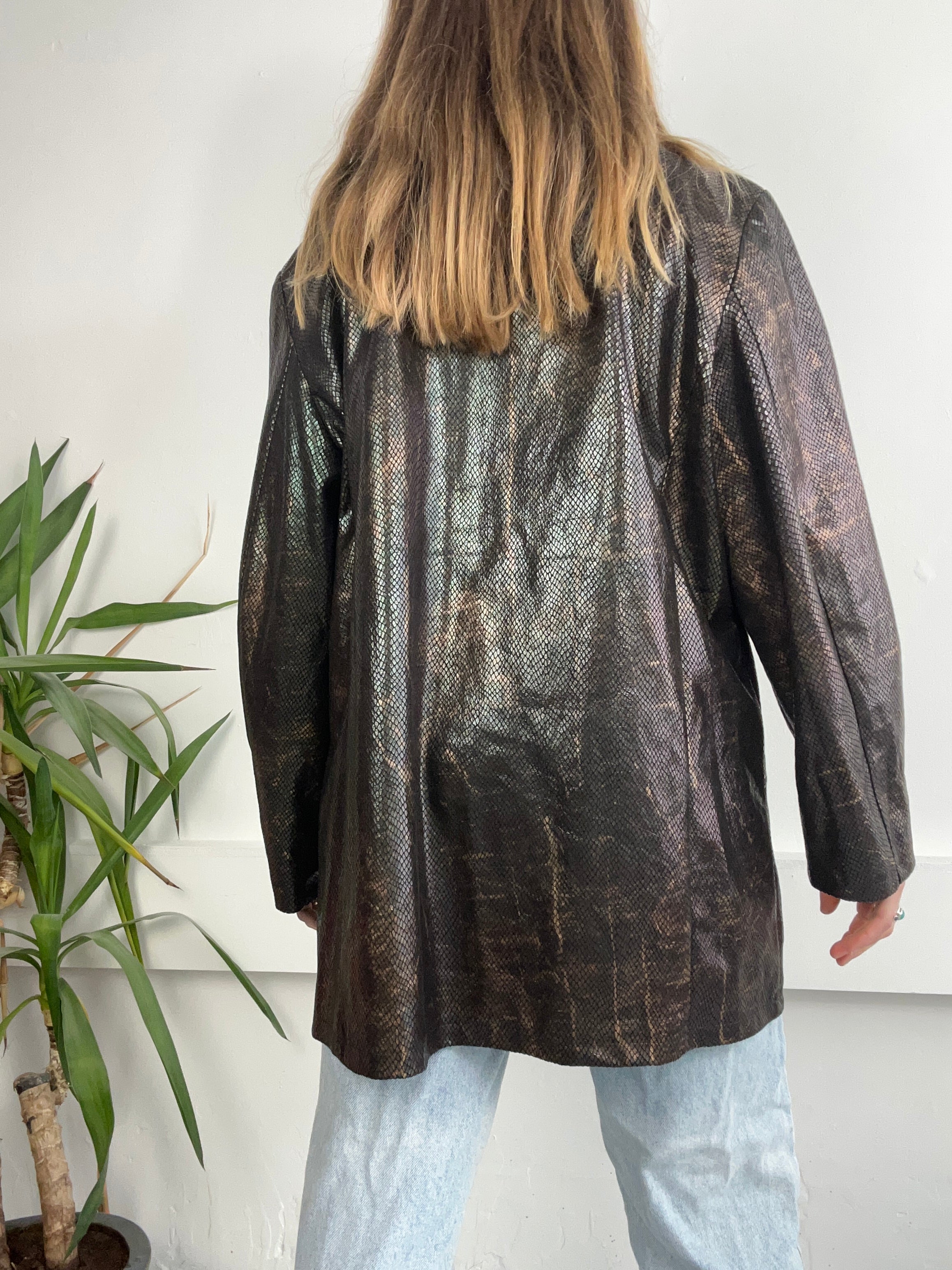 Shimmer Snak Print Faux Jacket Size 14