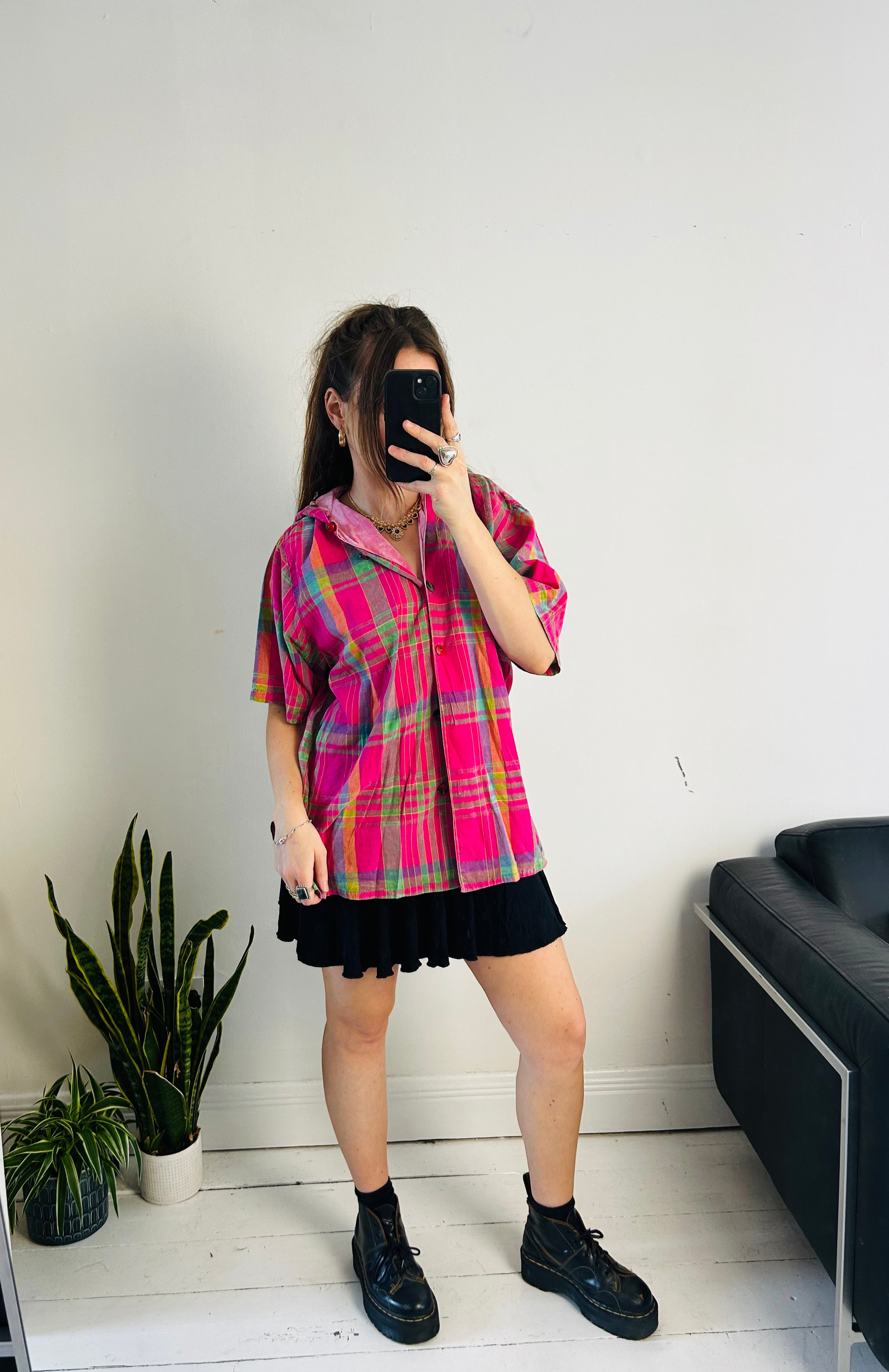 Tartan Pink 90's Shirt with hood Size L