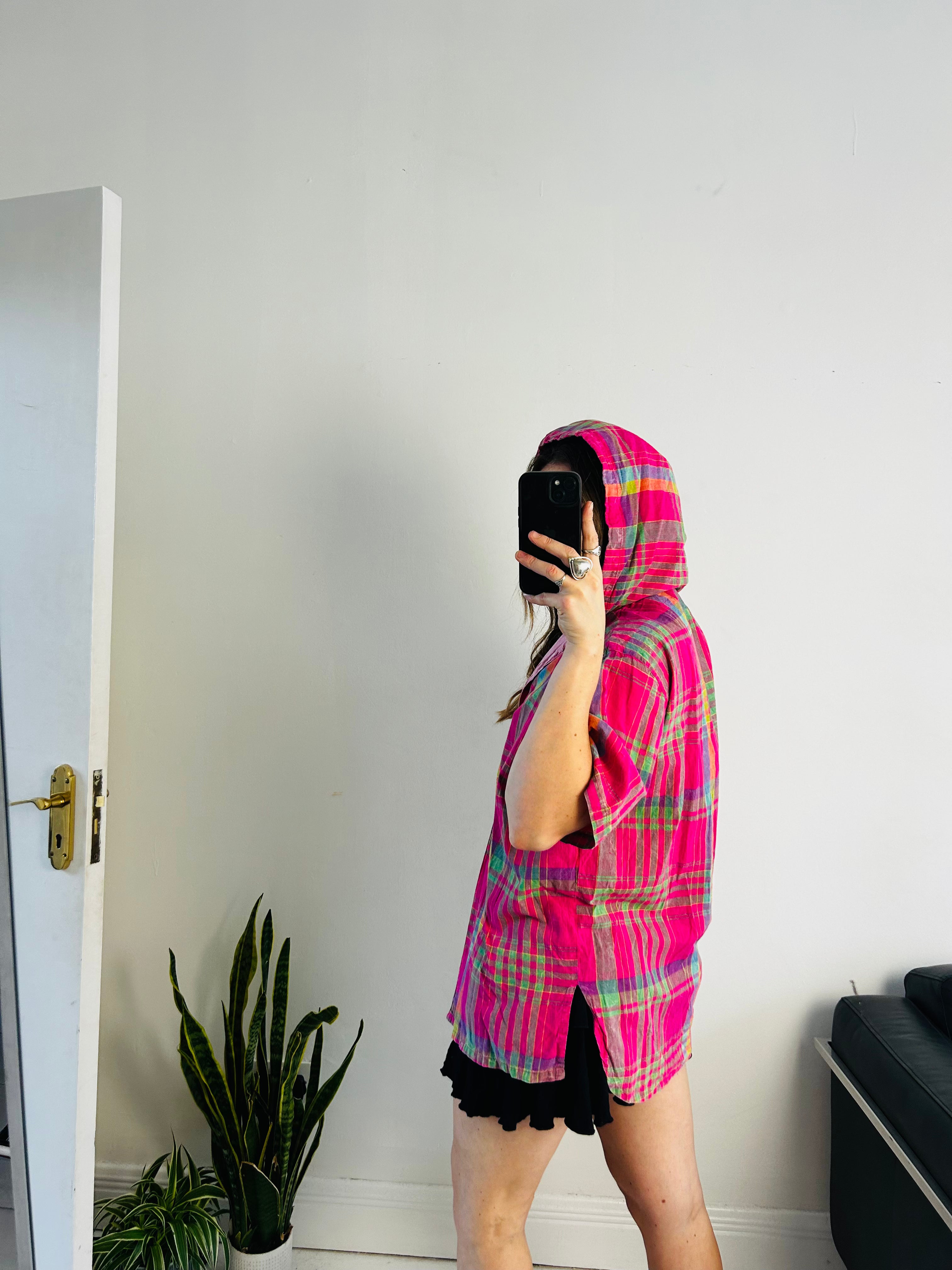 Tartan Pink 90's Shirt with hood Size L