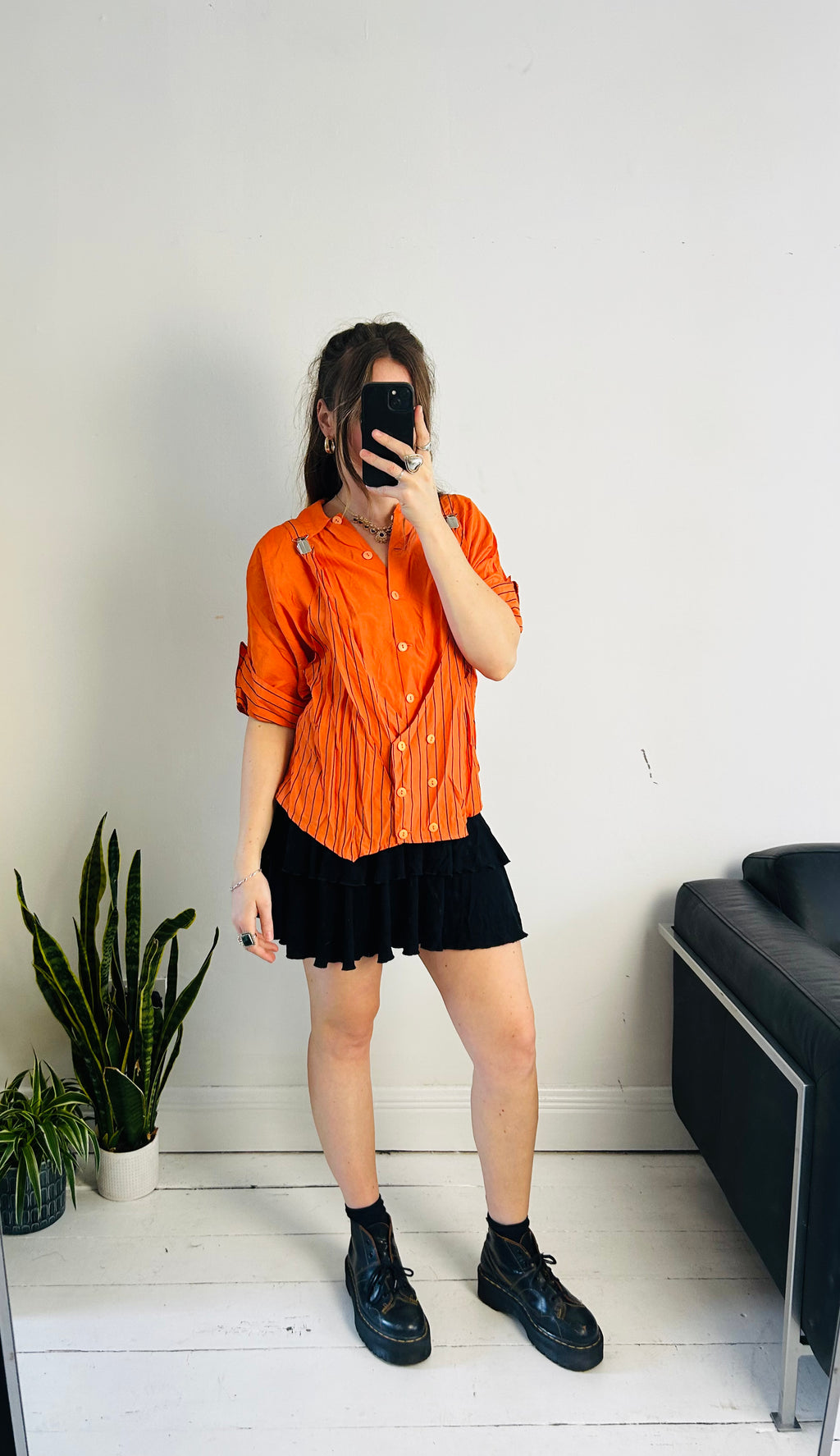 Orange 80's Pinstripe Waistcoat Shirt Size M