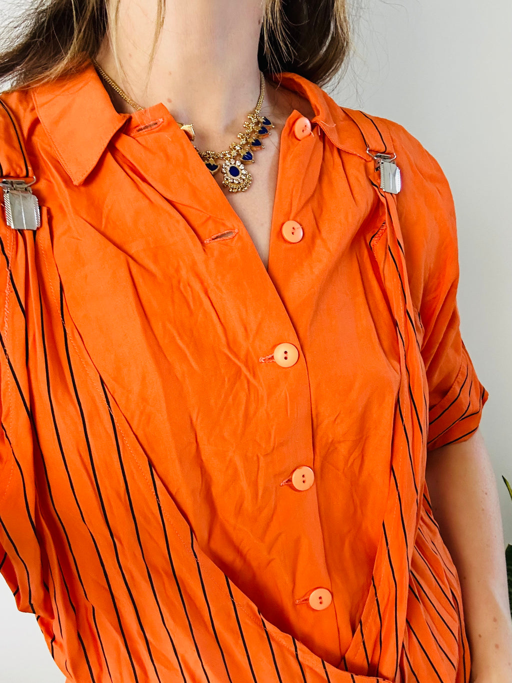 Orange 80's Pinstripe Waistcoat Shirt Size M