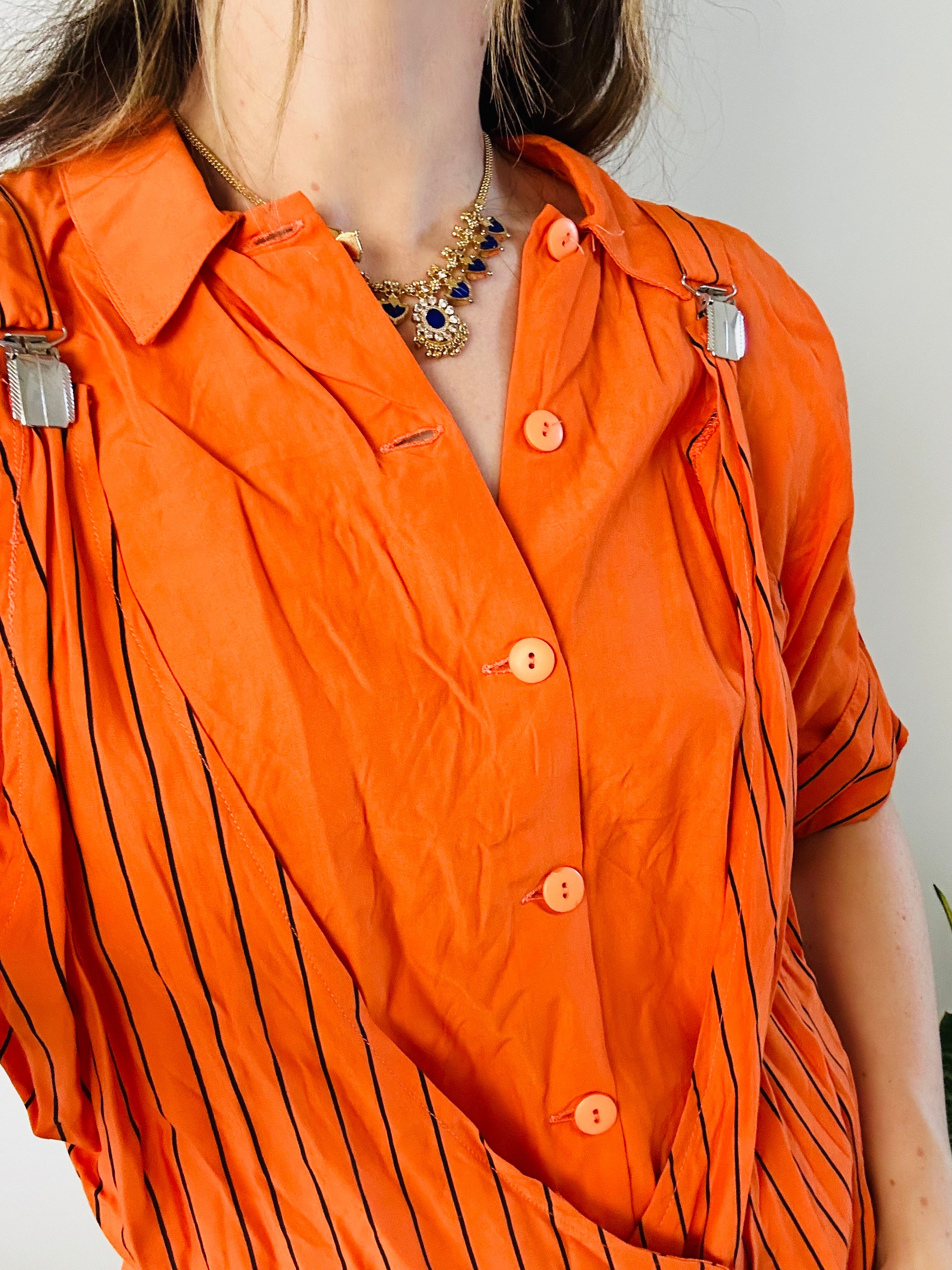 Orange 80's Pinstripe Waistcoat Shirt Size M