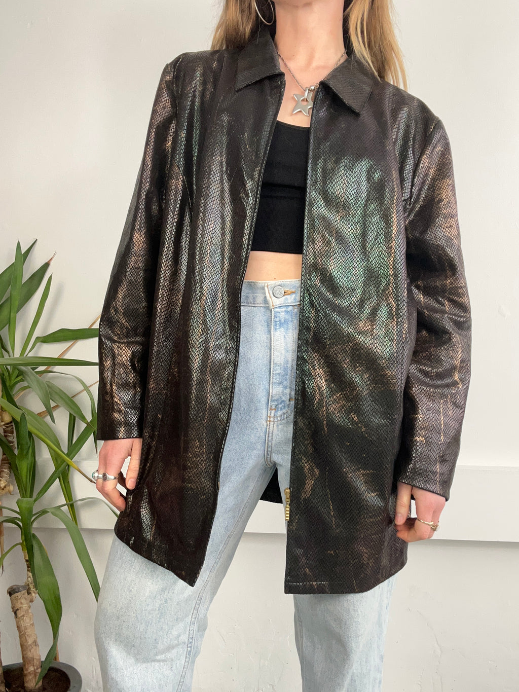 Shimmer Snak Print Faux Jacket Size 14
