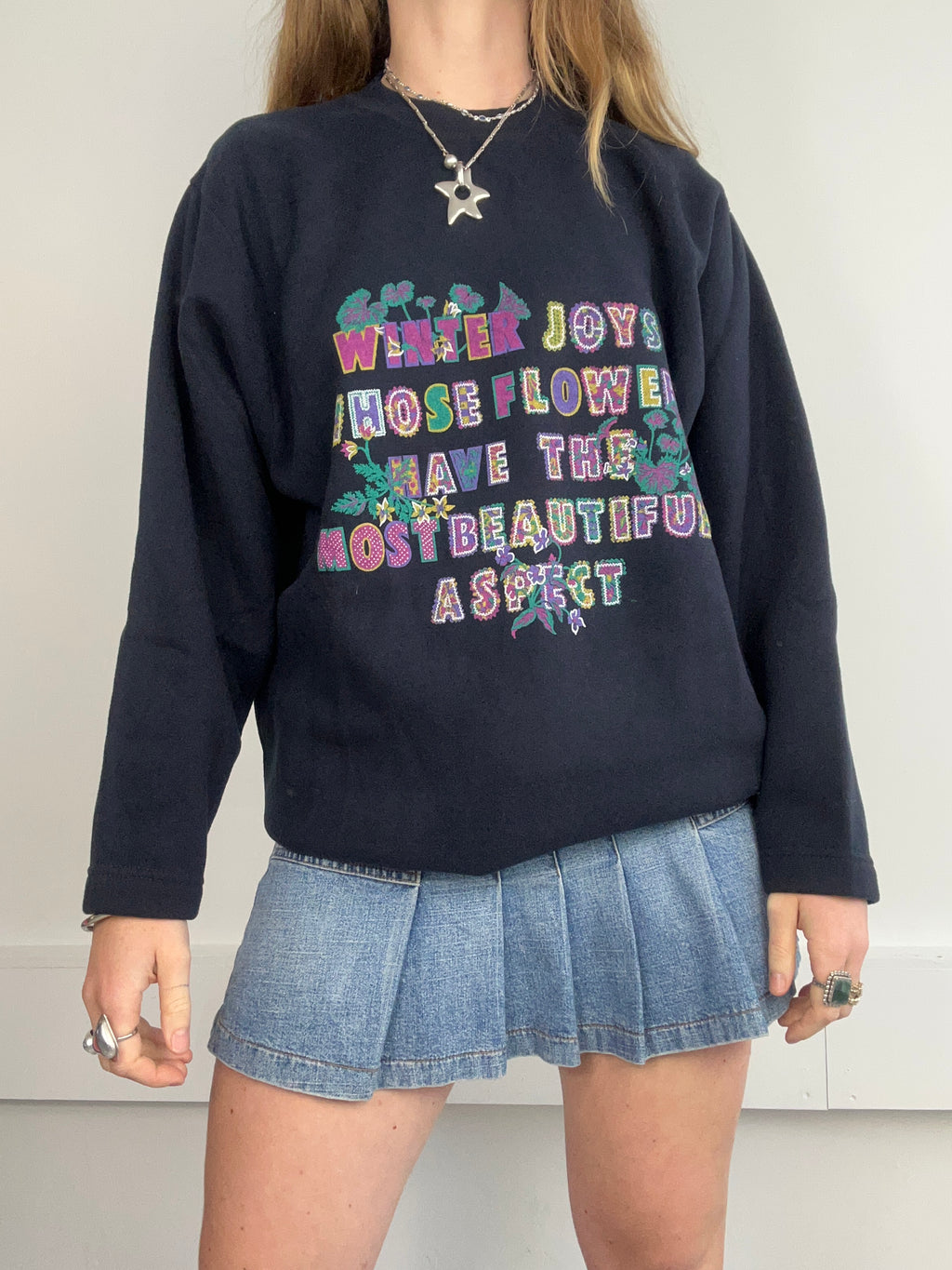 Navy Floral Sweater Size M