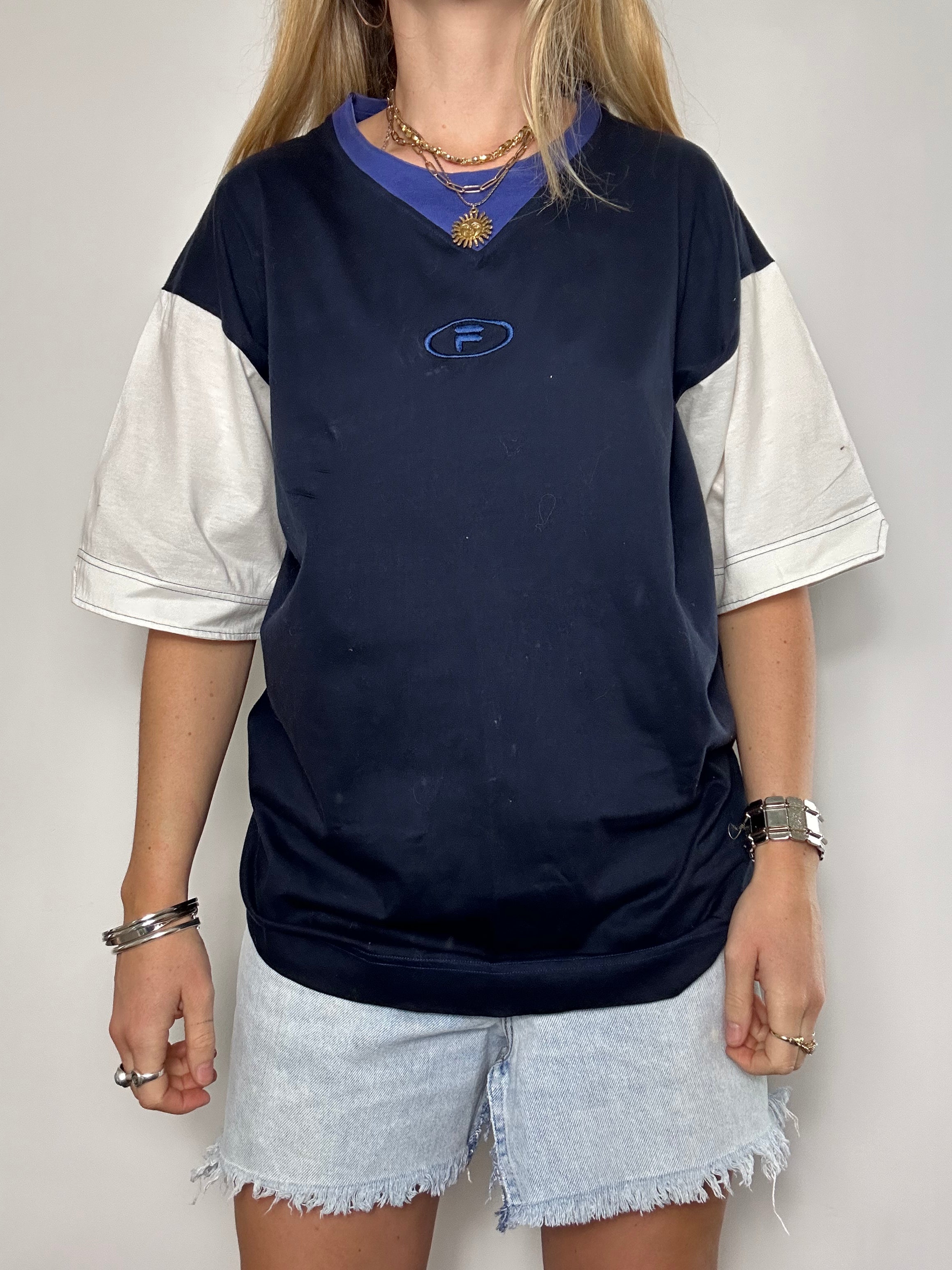 Fila Navy And Cream 90's Tee Size l