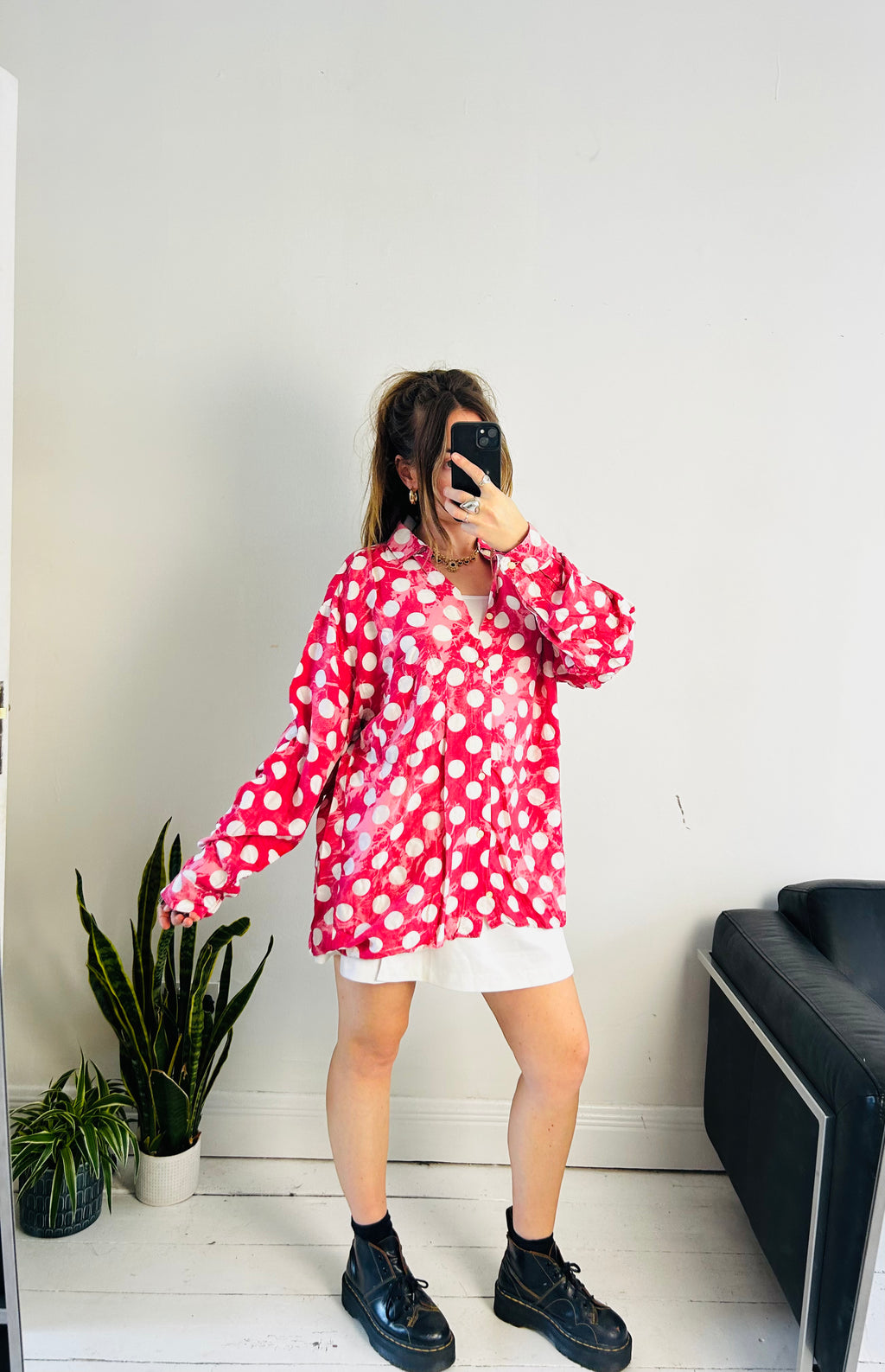 Red Polkadot 80's Shirt Size L/XL