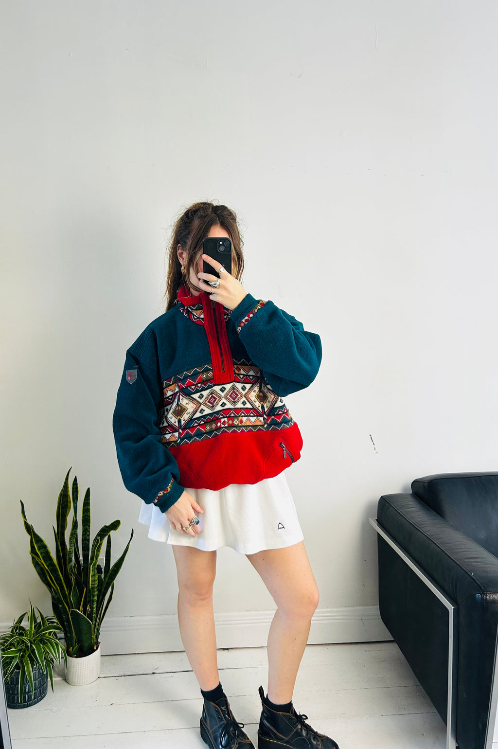 AZtec Teal And red 90's Fleece Size L
