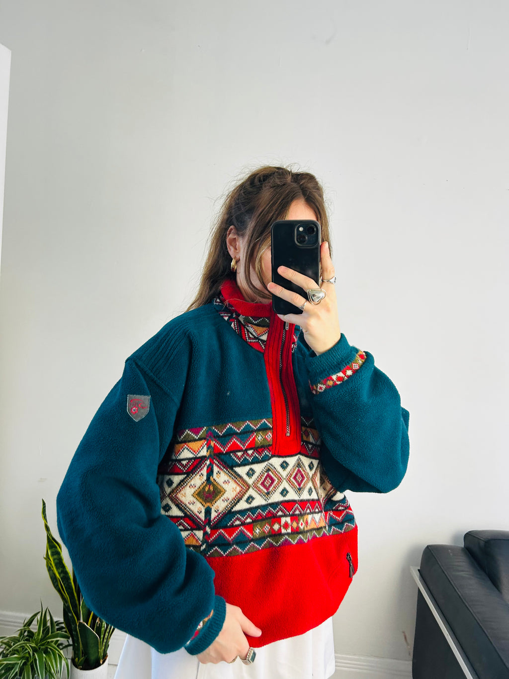 AZtec Teal And red 90's Fleece Size L