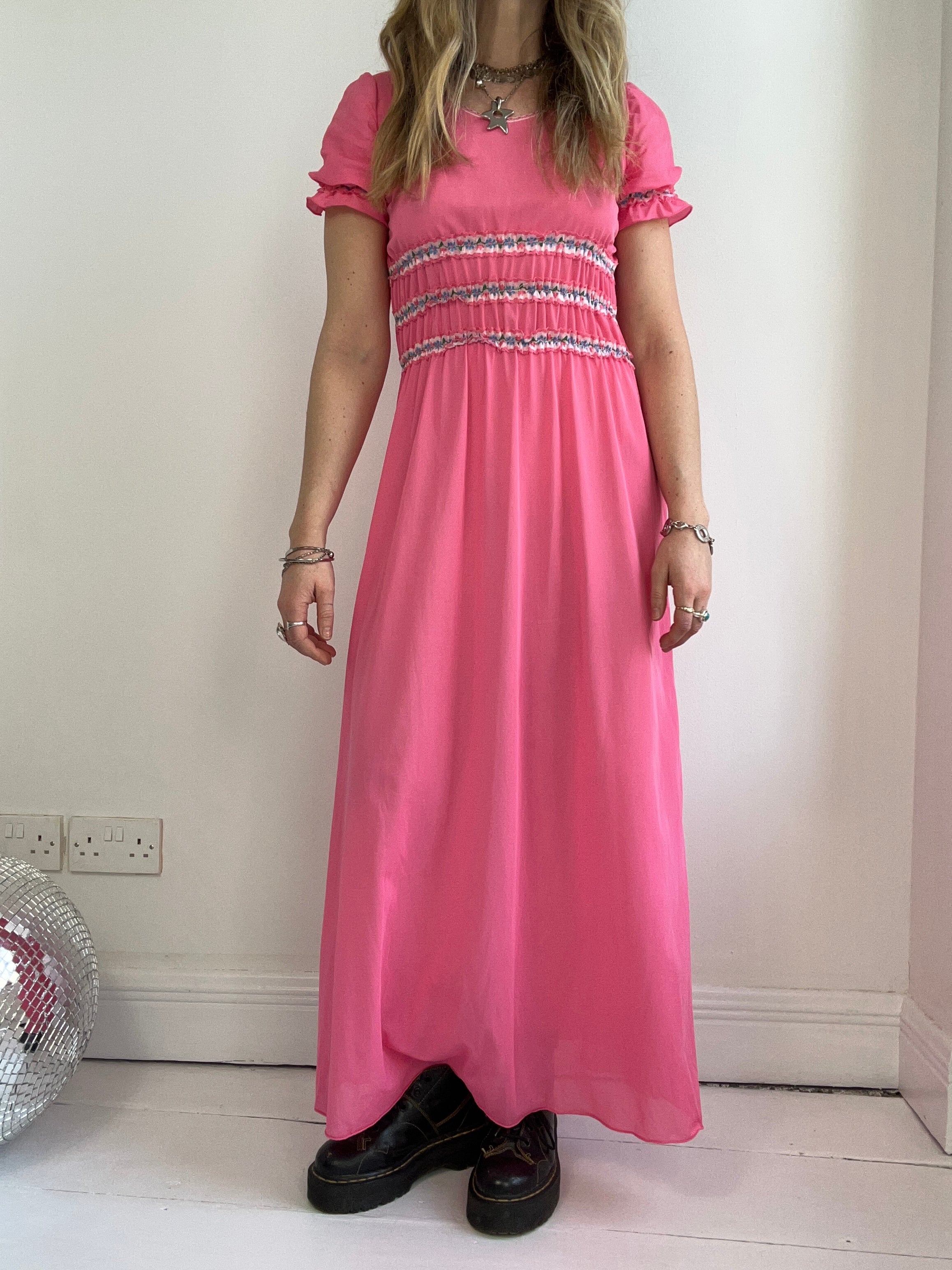 Pink 1970's Maxi Dress Size 10/12