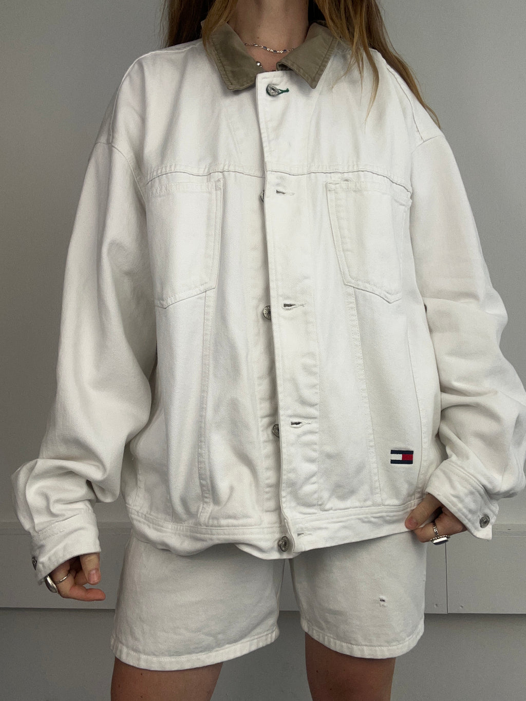 White Denim Tommy Jacket Size L/XL