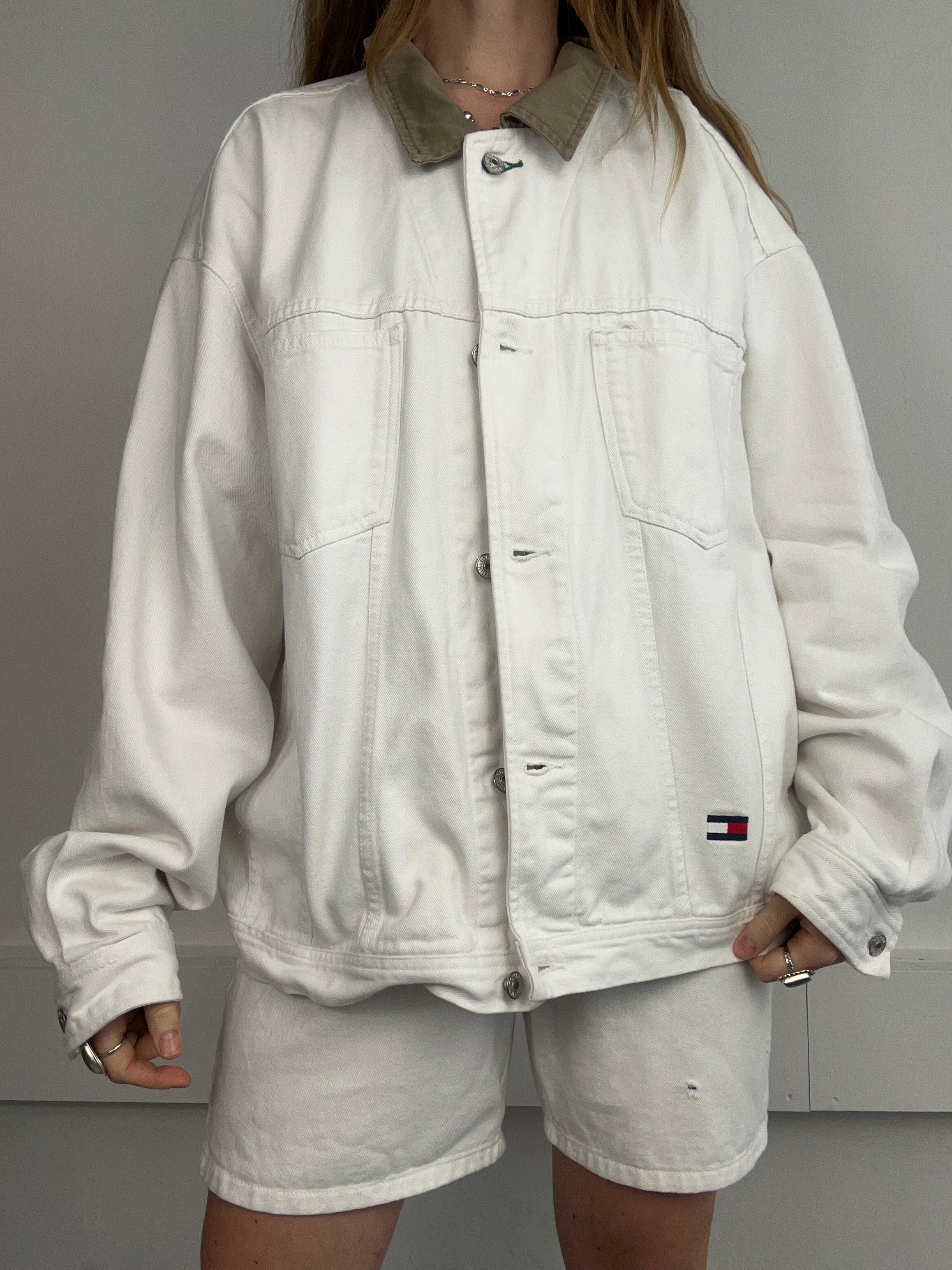 White Denim Tommy Jacket Size L/XL