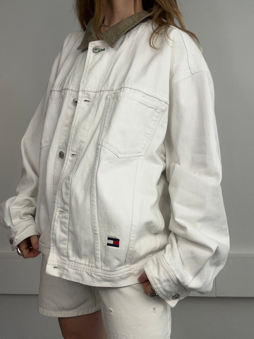 White Denim Tommy Jacket Size L/XL